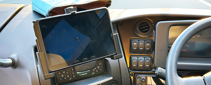 Rugged tablet mounts for bus telematics systems
