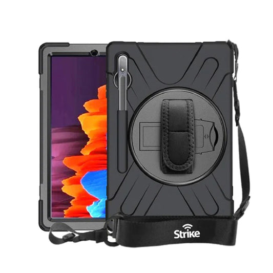 Strike Rugged Case with Hand Strap and Lanyard for Samsung Galaxy Tab S7+/S7 FE/S8+