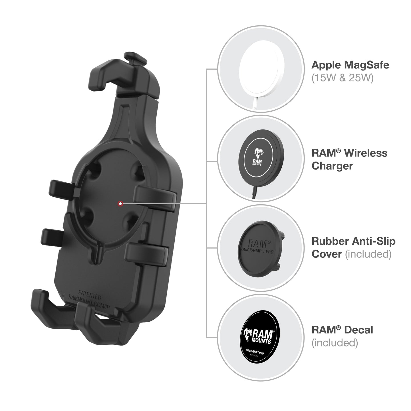 RAM® Quick-Grip™ Pro Phone Mount with Twist-Lock™ Suction Cup - Medium (RAM-B-166-PD5U)