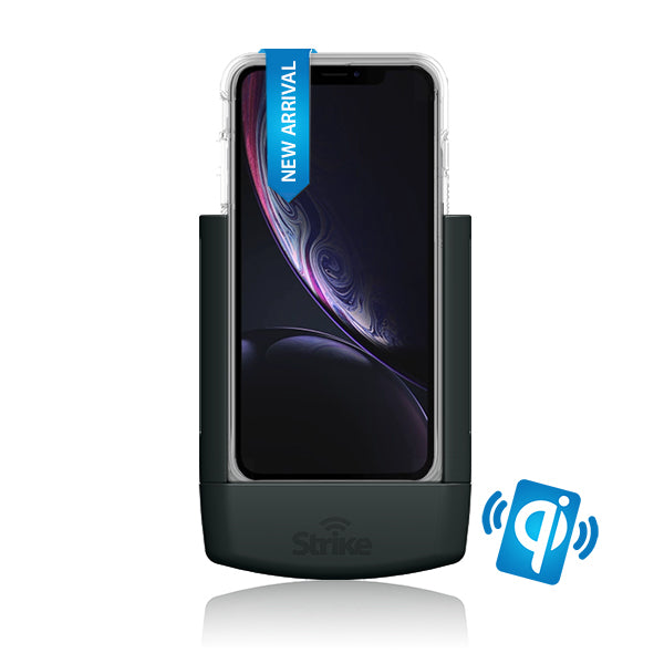 iPhone XR Wireless Charging Car Holder w Clear Case Strike