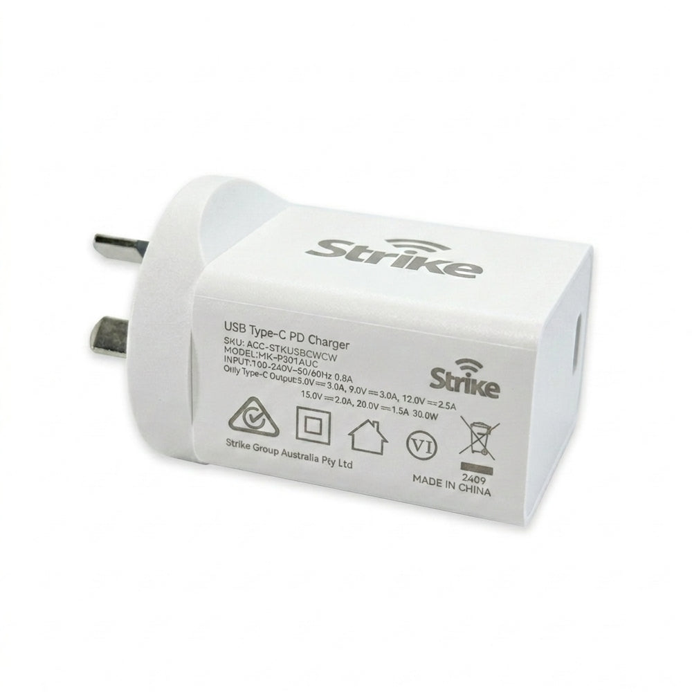 Strike 30W USB-C PD Fast Wall Charger (White)