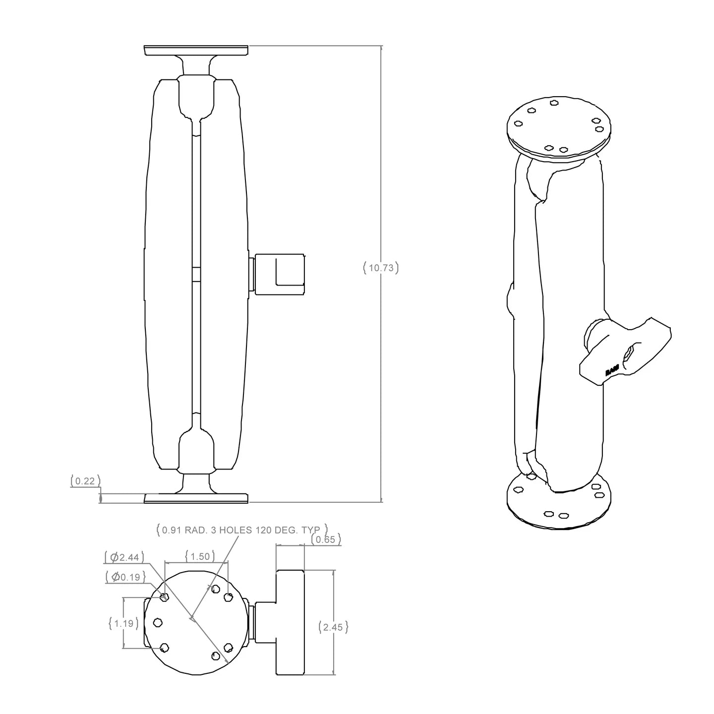 RAM C Size Long Double Socket Arm (RAM-101U-D)