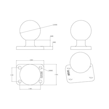 RAM® Ball Base with 1" x 1.5" 4-Hole Pattern - C Size (RAM-202U-152)