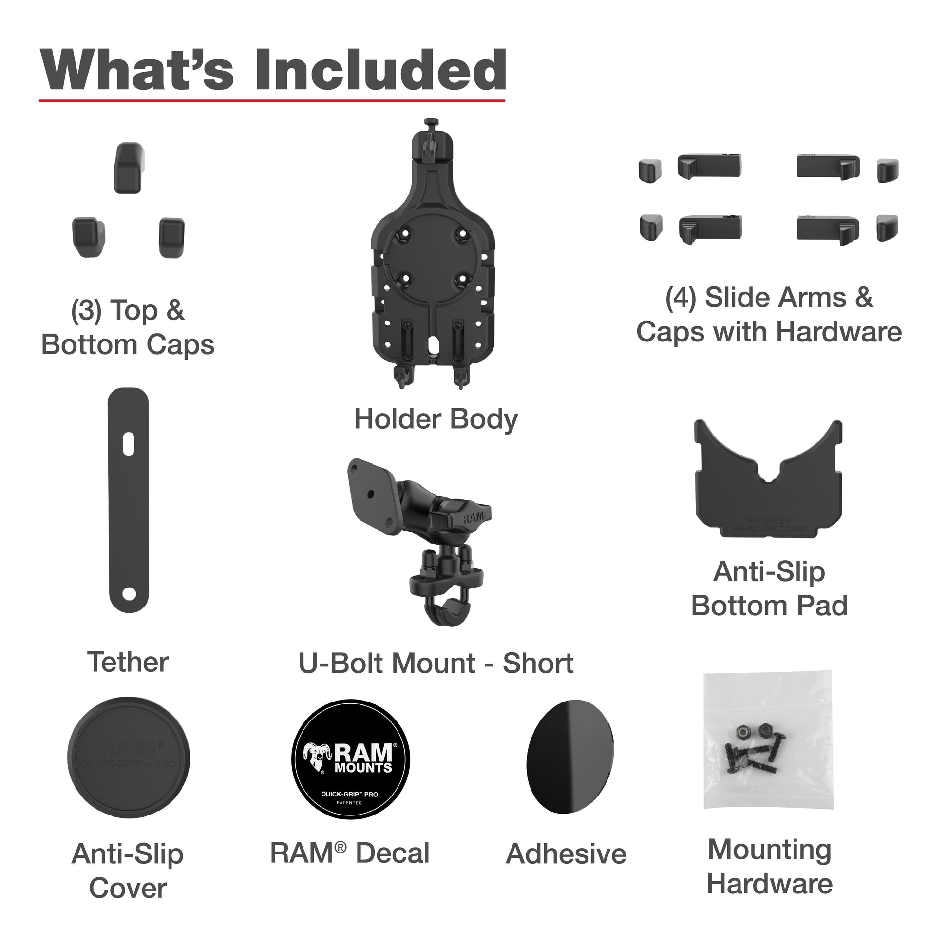 RAM® Quick-Grip™ Pro Phone Mount with Handlebar U-Bolt Base - Short (RAM-B-149Z-A-PD5U)