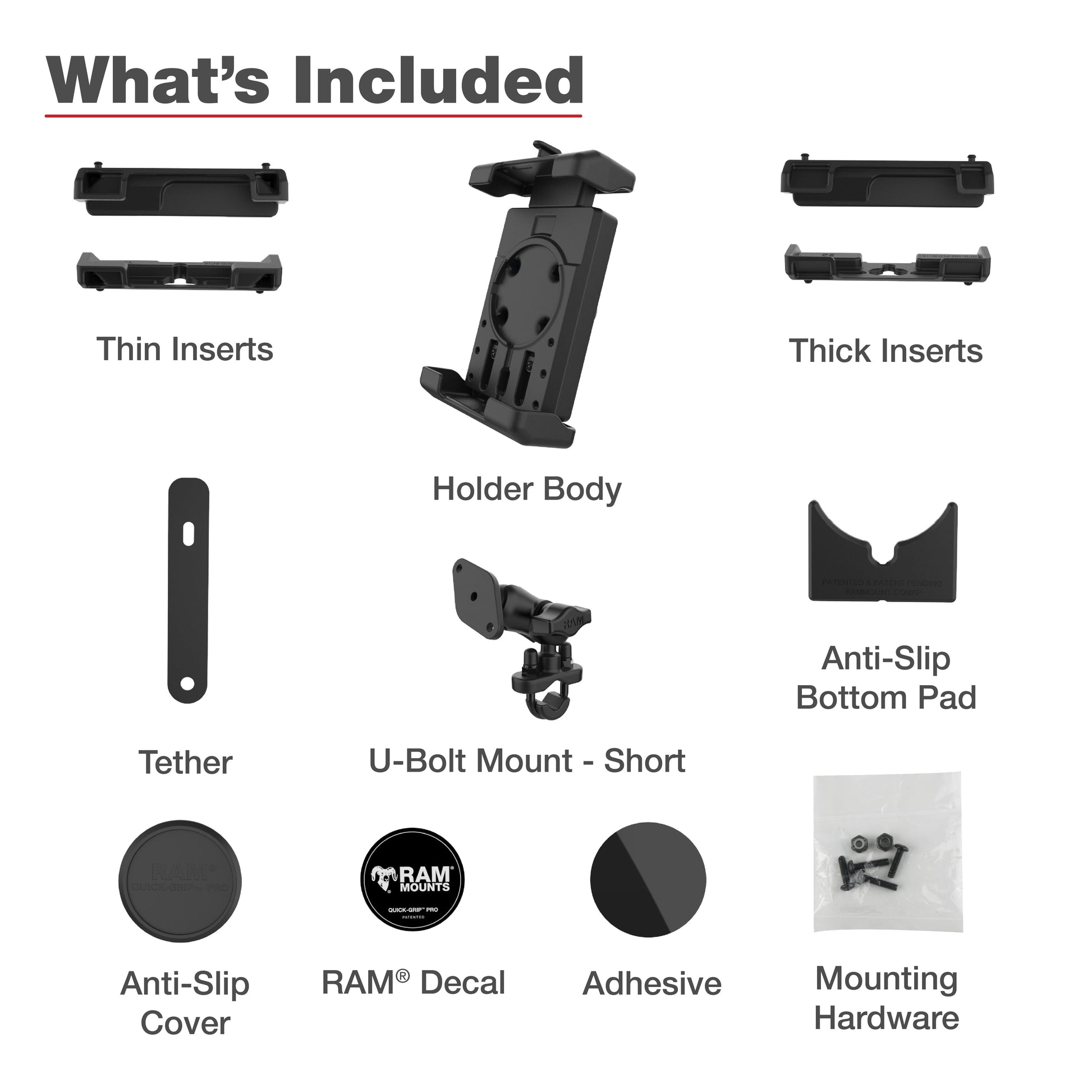 RAM® Quick-Grip™ Pro XL Phone Mount with Handlebar U-Bolt Base - Short (RAM-B-149Z-A-PD7U)