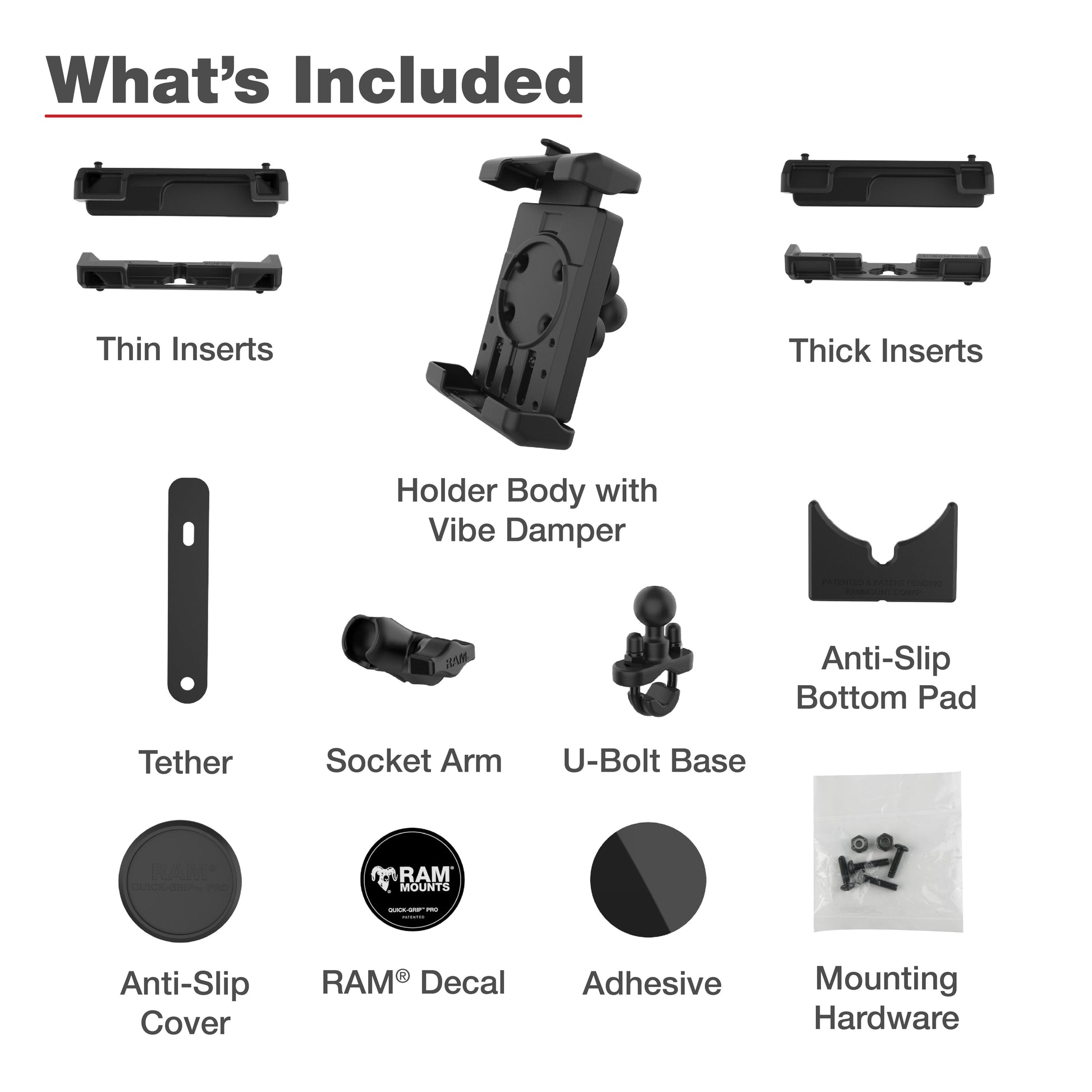 RAM® Quick-Grip™ Pro XL Vibration Damping Phone Mount with U-Bolt Base (RAM-B-149Z-A-PD7VU)