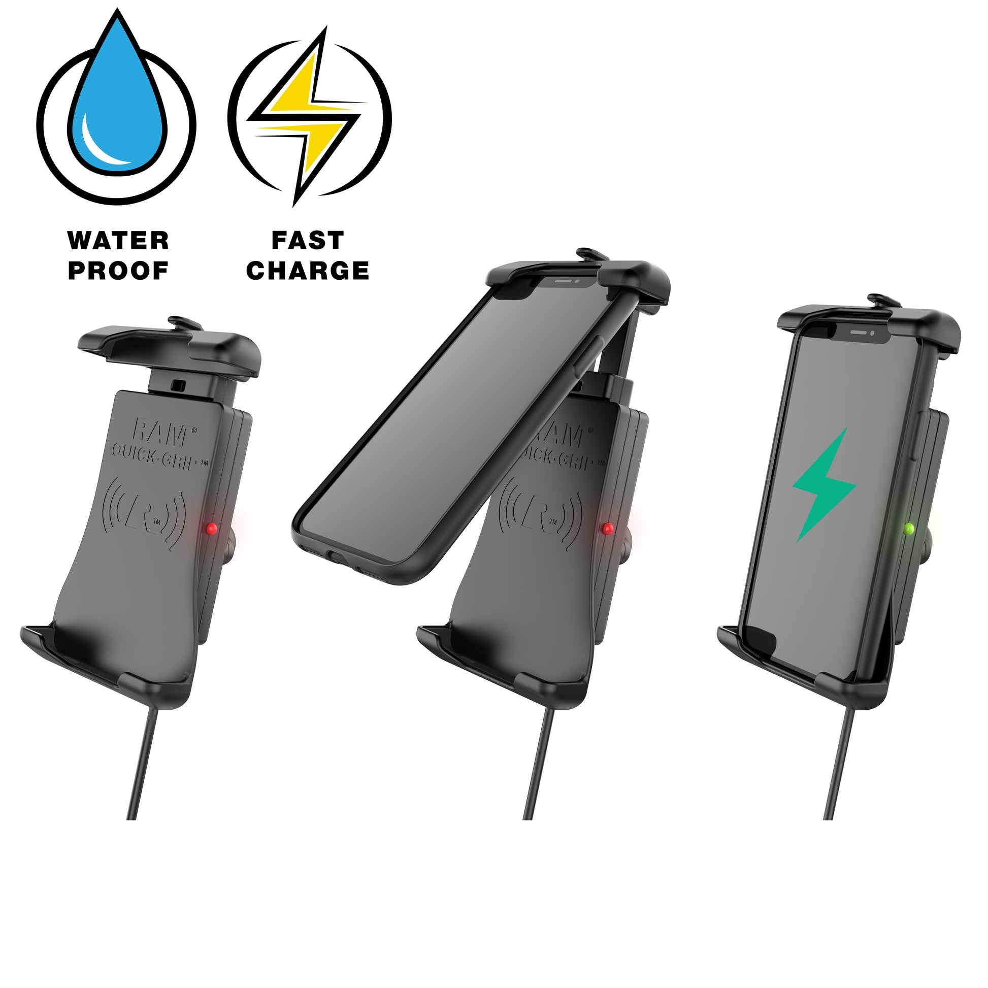 RAM® Quick-Grip™ 15W Waterproof Wireless Charging Handlebar Mount (RAM-B-149Z-A-UN14W-V7M-1)