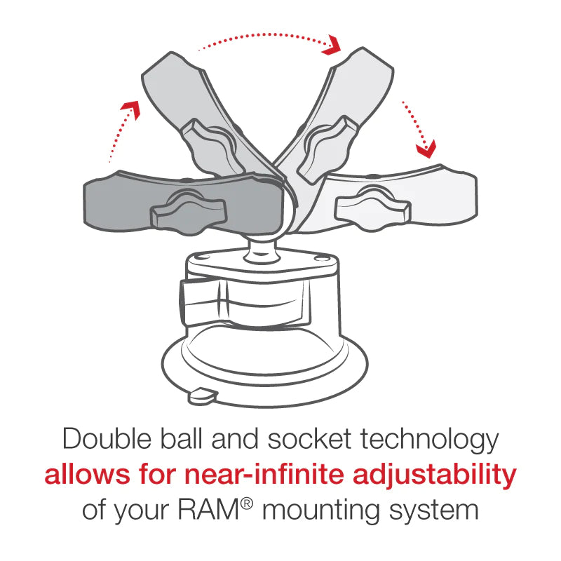 RAM 1" Ball Medium Length Double Socket Arm with 3.3" Diameter Suction Cup Twist-Lock™ Base (RAM-B-166-103U)