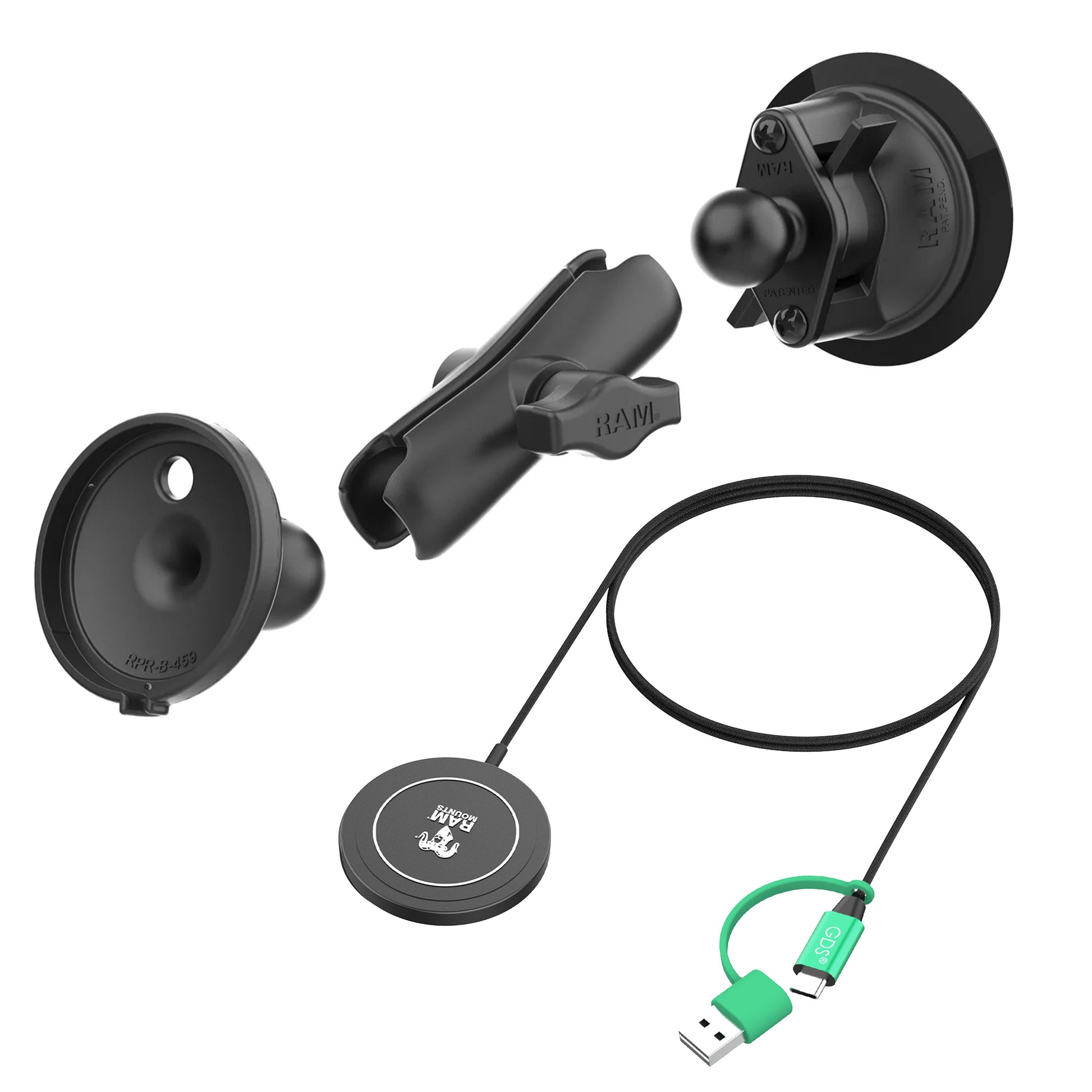 RAM® Twist-Lock™ Suction Cup Mount with RAM® Qi2 15W Wireless Charger (RAM-B-166-AP-MAG-1-W2MU)