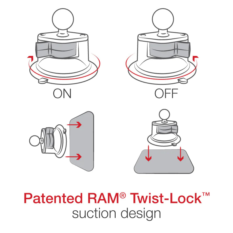 RAM Twist-Lock™ Suction Mount with Double Socket Arm and Round Base w/ AMPs hole (RAM-B-166-C-202U)