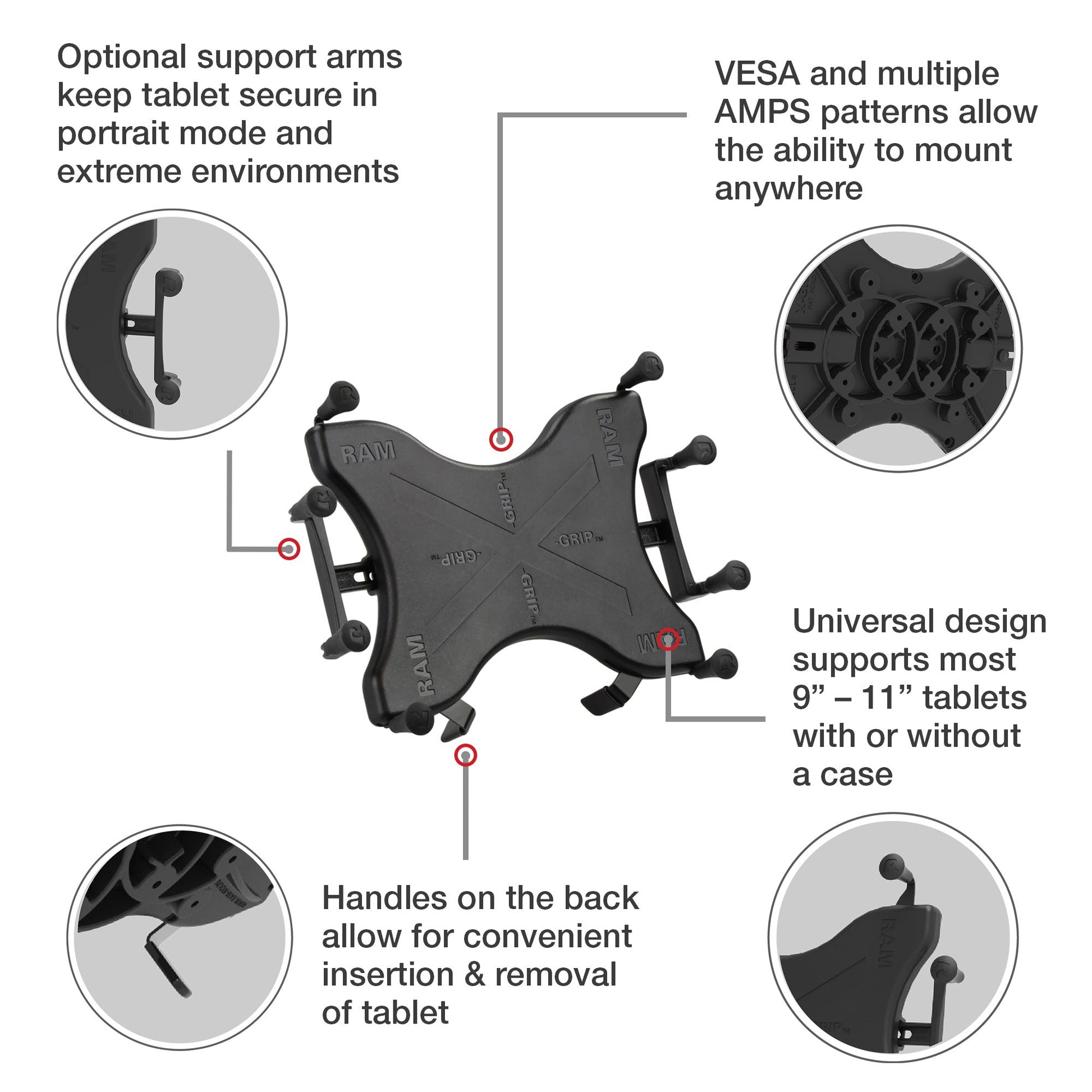 RAM® X-Grip® with Twist-Lock™ Pivot Suction for 9"-11" Tablets - Medium (RAM-B-189-PIV1-UN9U)