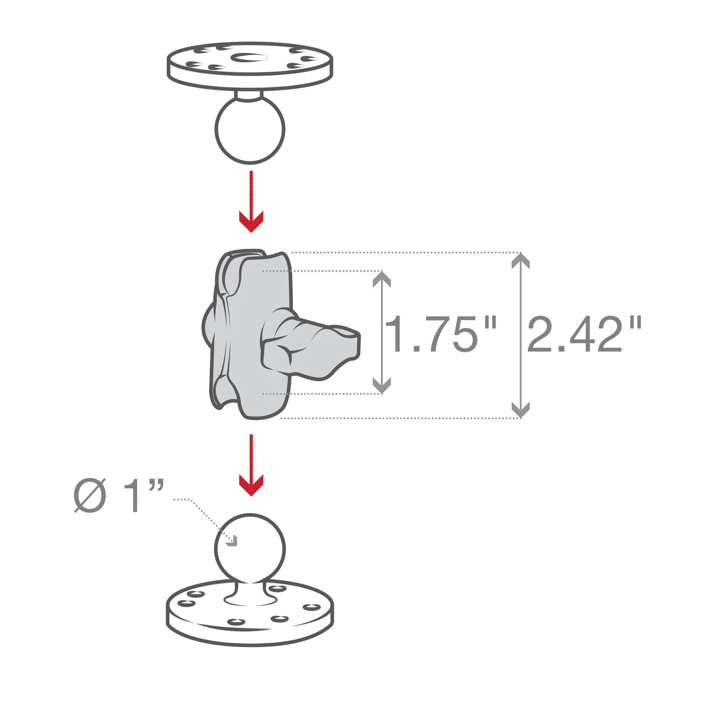 RAM Short Double Socket Arm for B Size 1" Balls (RAM-B-201U-A)