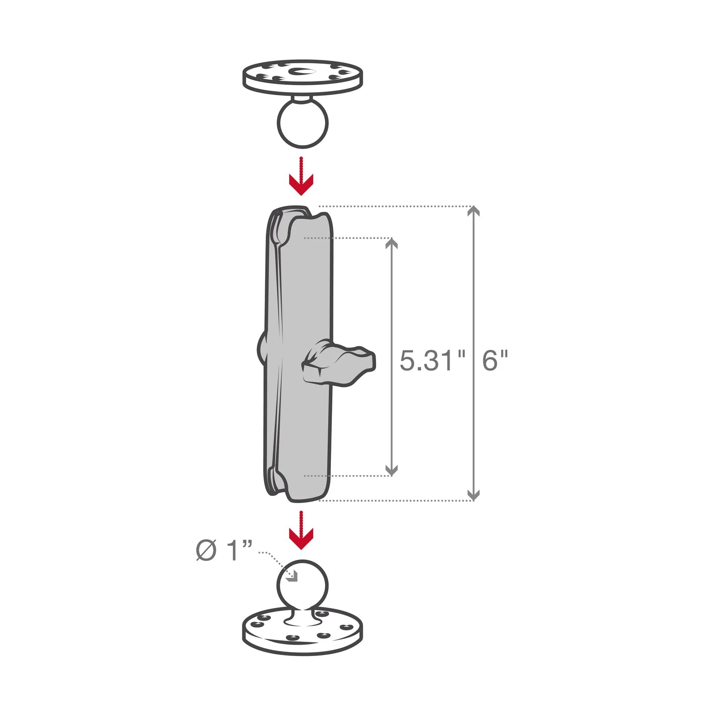 RAM Long Socket Arm for B Size 1" Ball (RAM-B-201U-C)