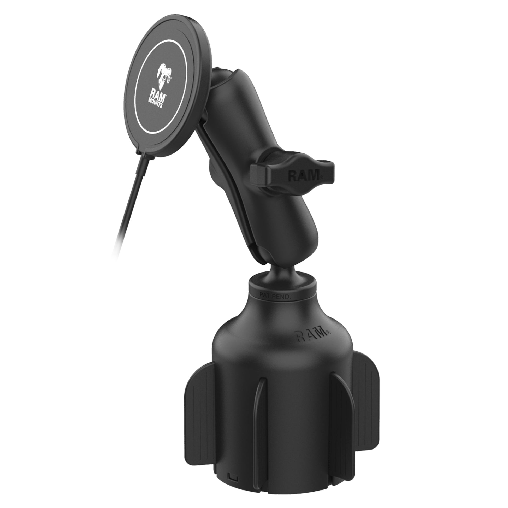 RAM® Stubby™ Cup Holder Mount with RAM® Qi2 15W Wireless Charger (RAP-B-299-4-AP-MAG-1-W2MU)