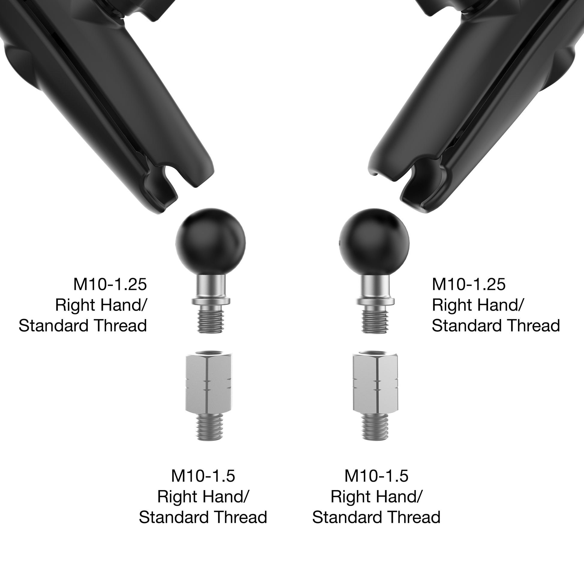 RAM® Tough-Mirror™ Kit with M10-1.25 Bases + M10-1.5 Adapters - Long Arm (RAM-B-349-M1015-C-465RL)