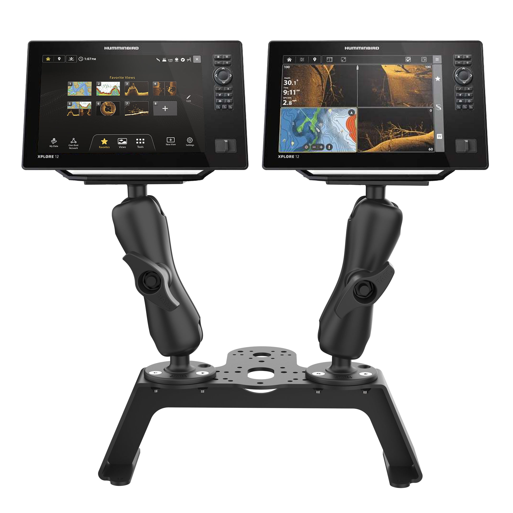 RAM® Fish Finder Deck Kit with Dual Humminbird Helix 8-10 & XPLORE Mount (RAM-FF1-D-202-25-202-2)