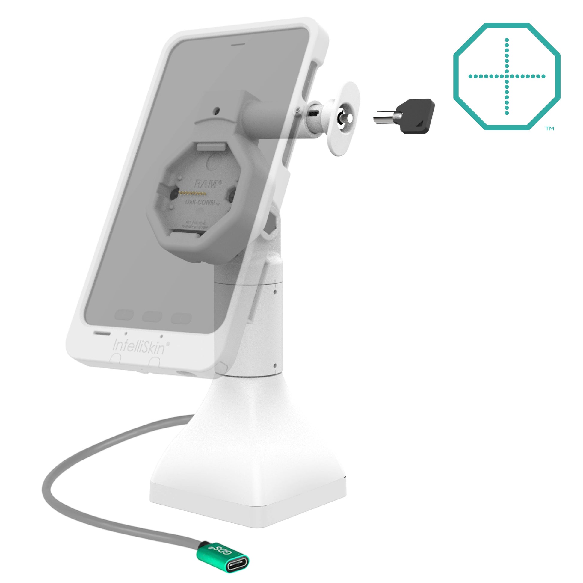 GDS® Uni-Conn™ Powered 7" Locking Pedestal Dock with USB-C - Gray (RAM-GDS-DOCKL-D11-7-U5C-GRY)