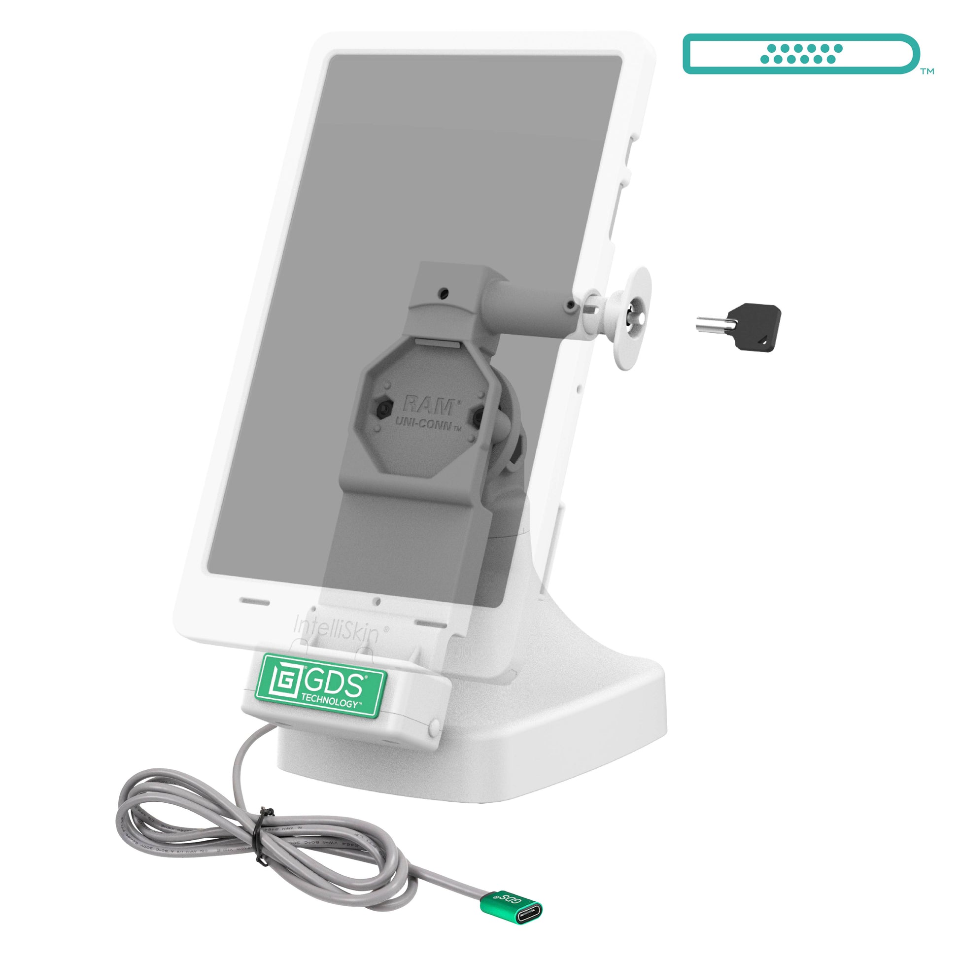 GDS® Uni-Conn™ Locking Tilt & Swivel Dock with USB-C - Gray (RAM-GDS-DOCKL-D14-U4C-GRY)
