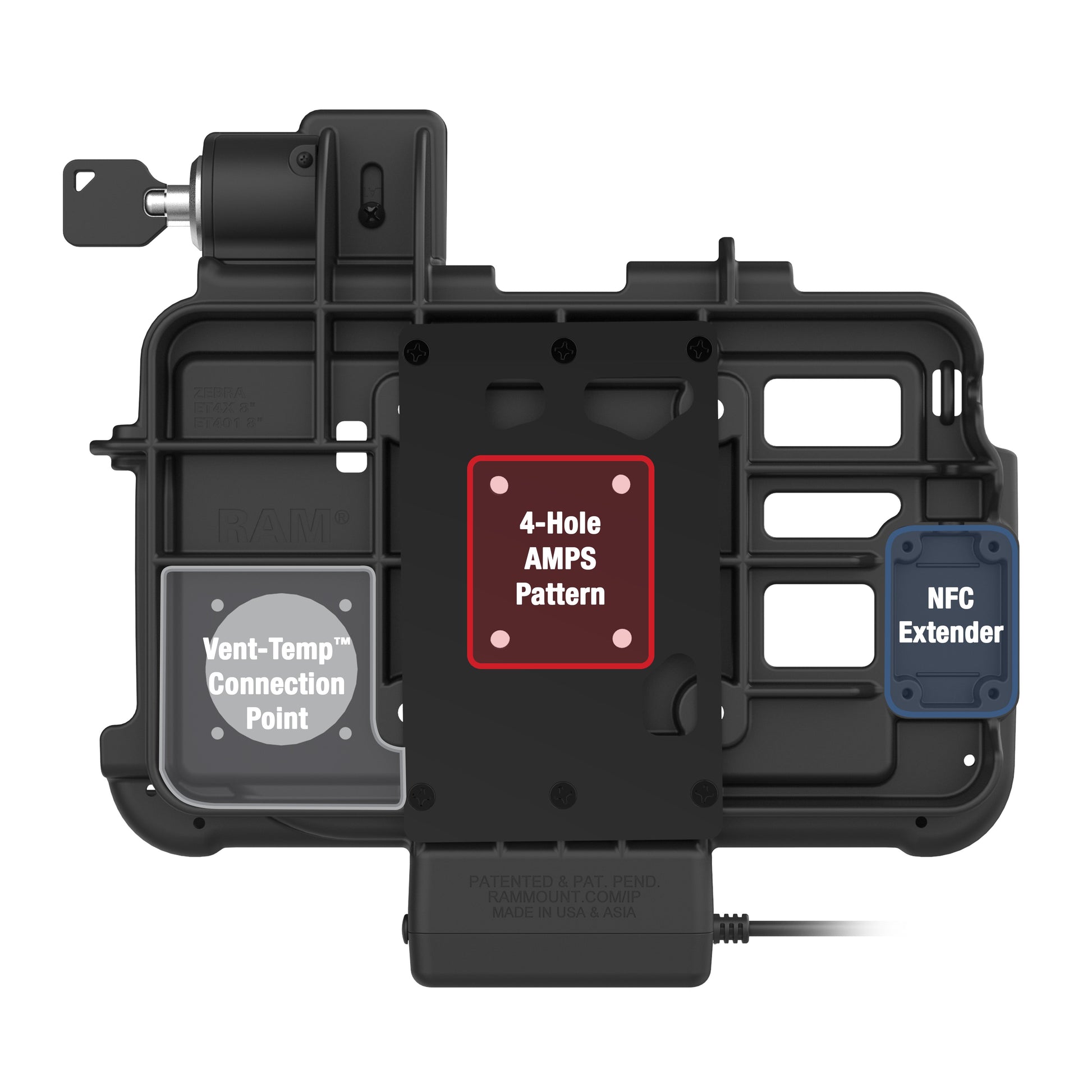 Locking GDS® Thin-Dock™ for Zebra ET401 & ET4x 8" with IntelliSkin® (RAM-GDS-DOCKL-ZE46PU)