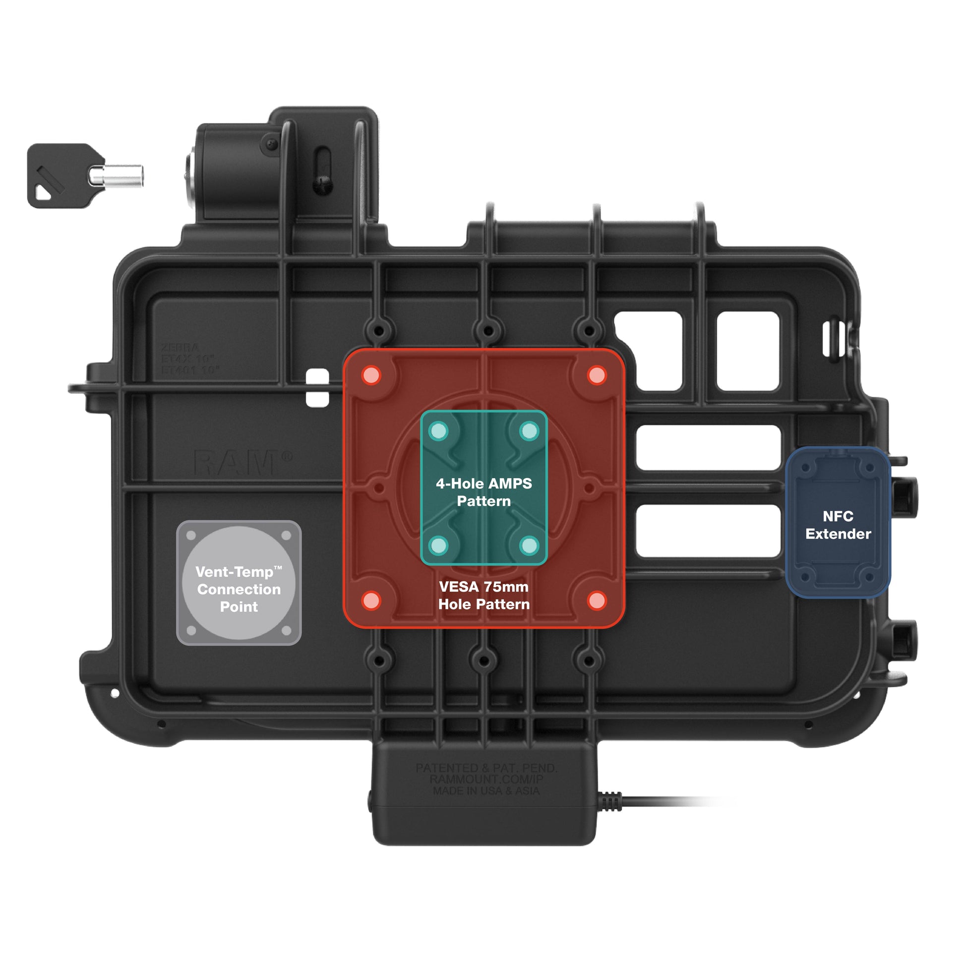Locking GDS® Thin-Dock™ for Zebra ET401 & ET4x 10" with IntelliSkin® (RAM-GDS-DOCKL-ZE47PU)