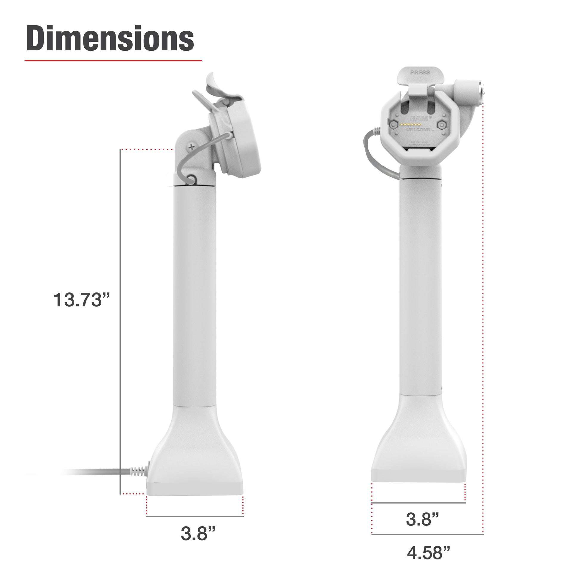 GDS® Uni-Conn™ Powered 14" Locking Pedestal Dock with PoE - Gray (RAM-GDS-DOCKLR-D11-14-U3E-GRY)