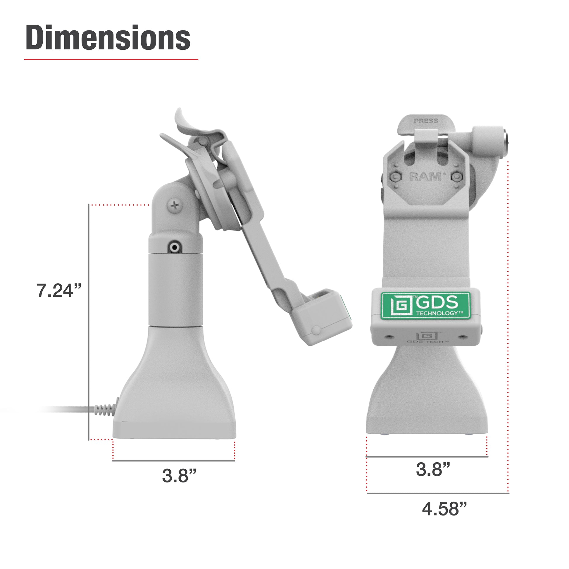 GDS® Uni-Conn™ 7" Locking Pedestal Dock with PoE - Gray (RAM-GDS-DOCKLR-D11-7-U1E-GRY)