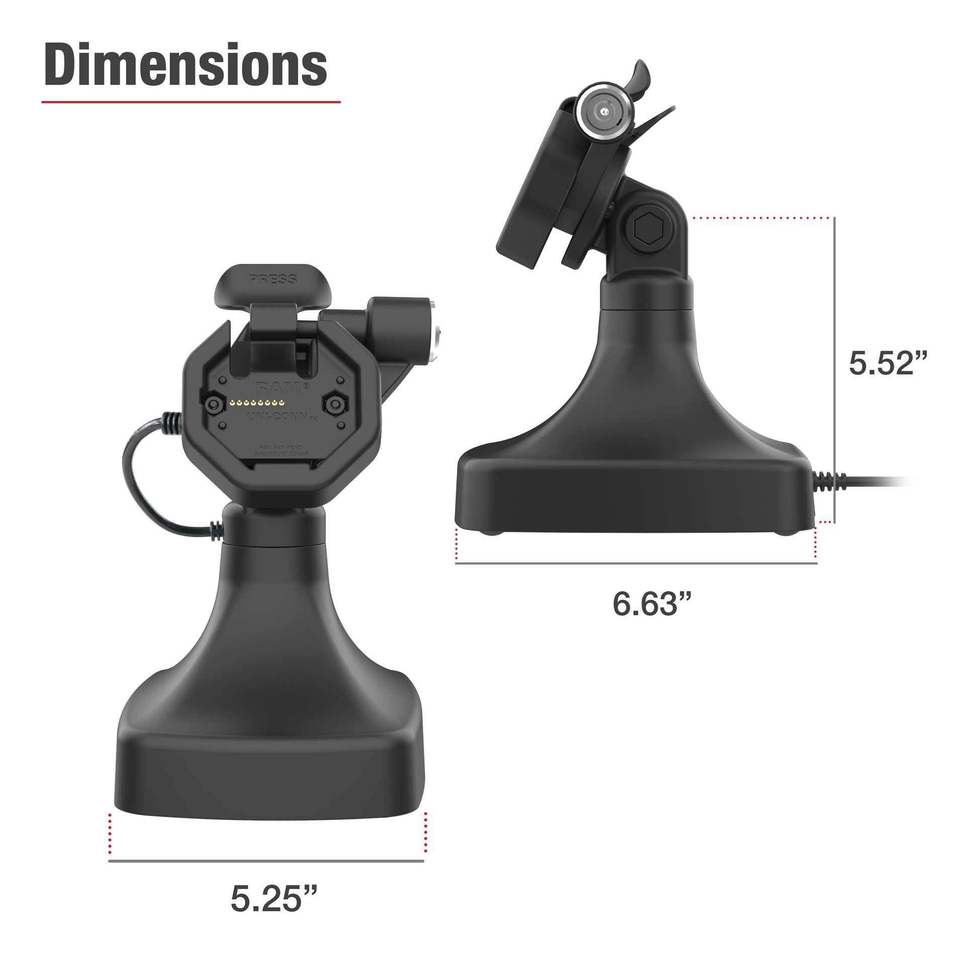 GDS® Uni-Conn™ Powered Locking Tilt & Swivel Dock with PoE + Data (RAM-GDS-DOCKLR-D14-U3E-2A)