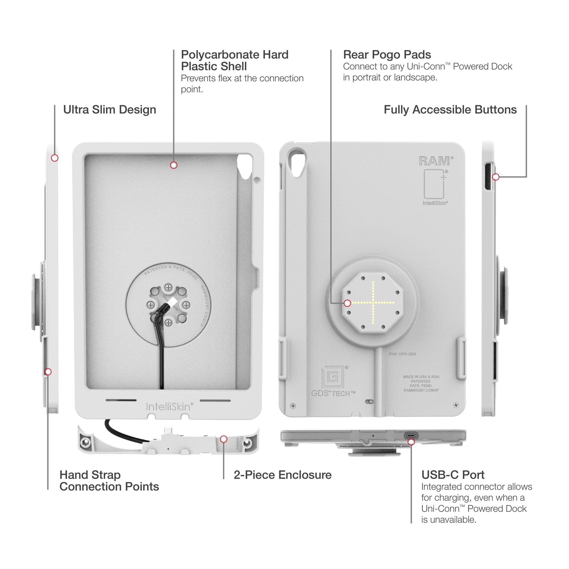 IntelliSkin® Thin-Case™ for iPad 10th & 11th Gen (Rear Pogo Pads) - Gray (RAM-GDS-SKIN-AP40-TCB-GRY)