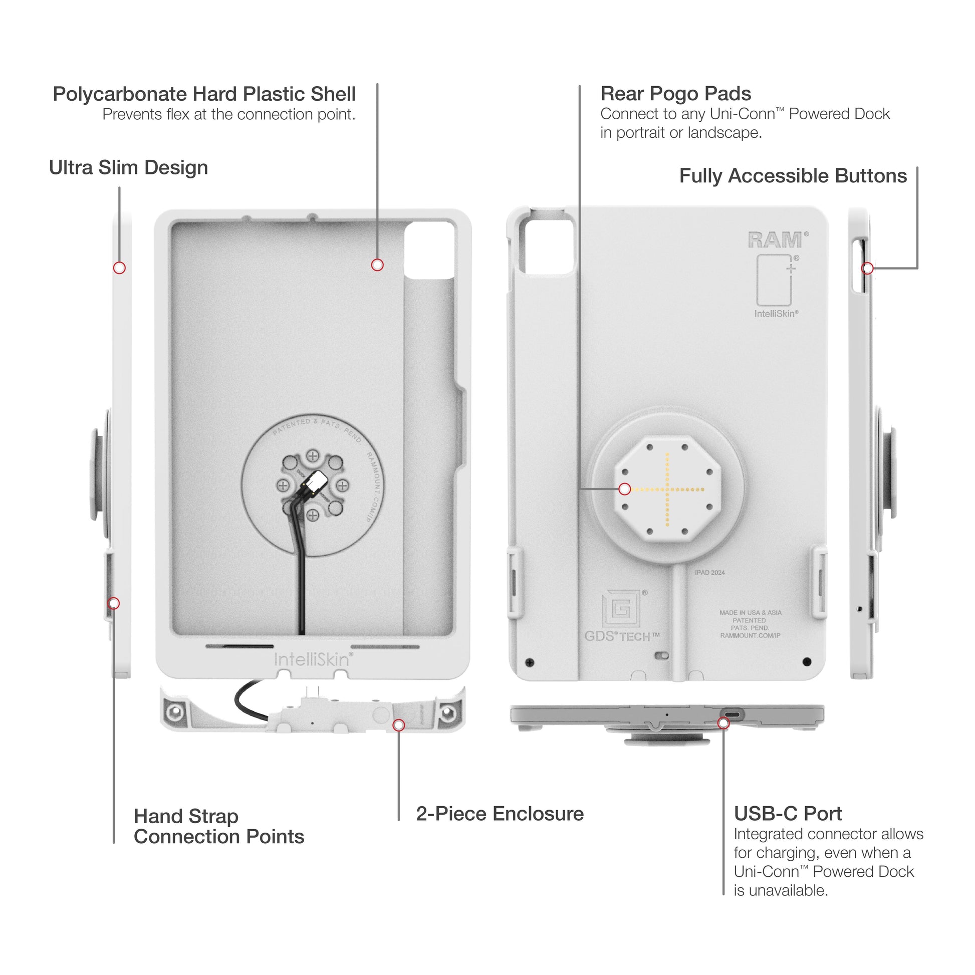 IntelliSkin® Thin-Case™ iPad Air 11 M2, M3, M4 (Rear Pogo Pads) - Gray (RAM-GDS-SKIN-AP45-M2-TCB-GRY)