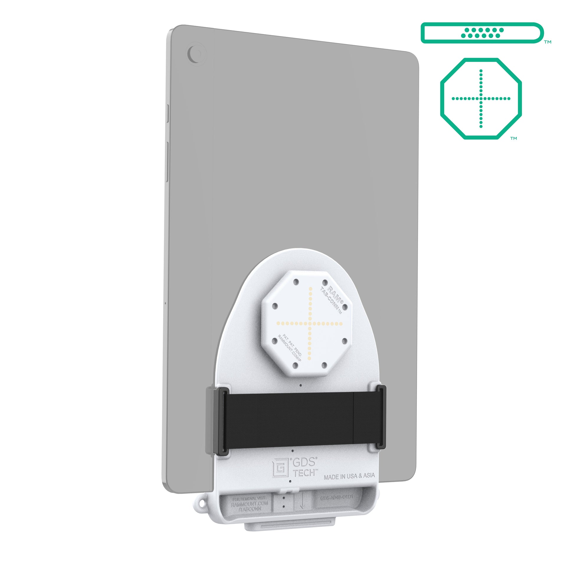 GDS® Tab-Conn™ for Tablets Without Case (D Shape & Rear Pads) - Gray (RAM-GDS-TABC-B1DB-GRY)