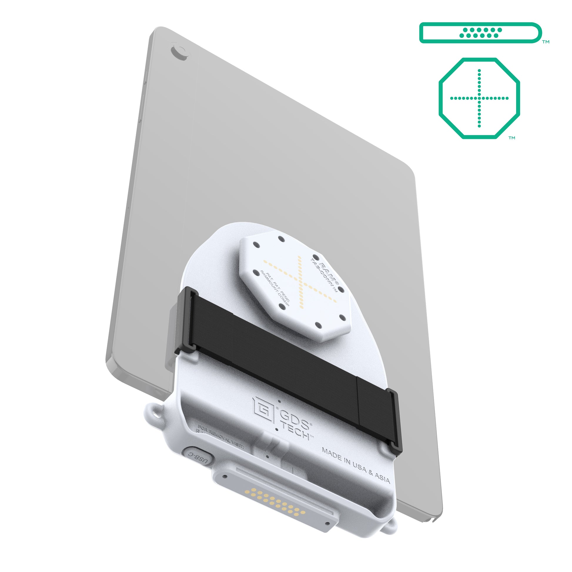 GDS® Tab-Conn™ for Tablets Without Case (D Shape & Rear Pads) - Gray (RAM-GDS-TABC-B1DB-GRY)