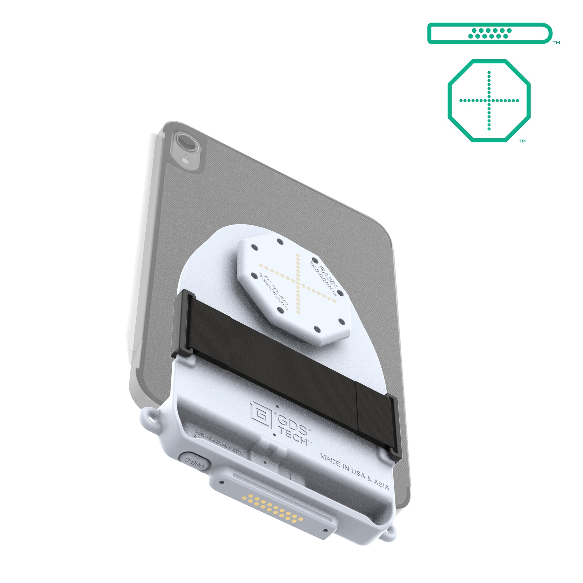 GDS® Tab-Conn™ for Folio Style Cases (D Shape & Rear Pogo Pads) - Gray (RAM-GDS-TABC-F1DB-GRY)