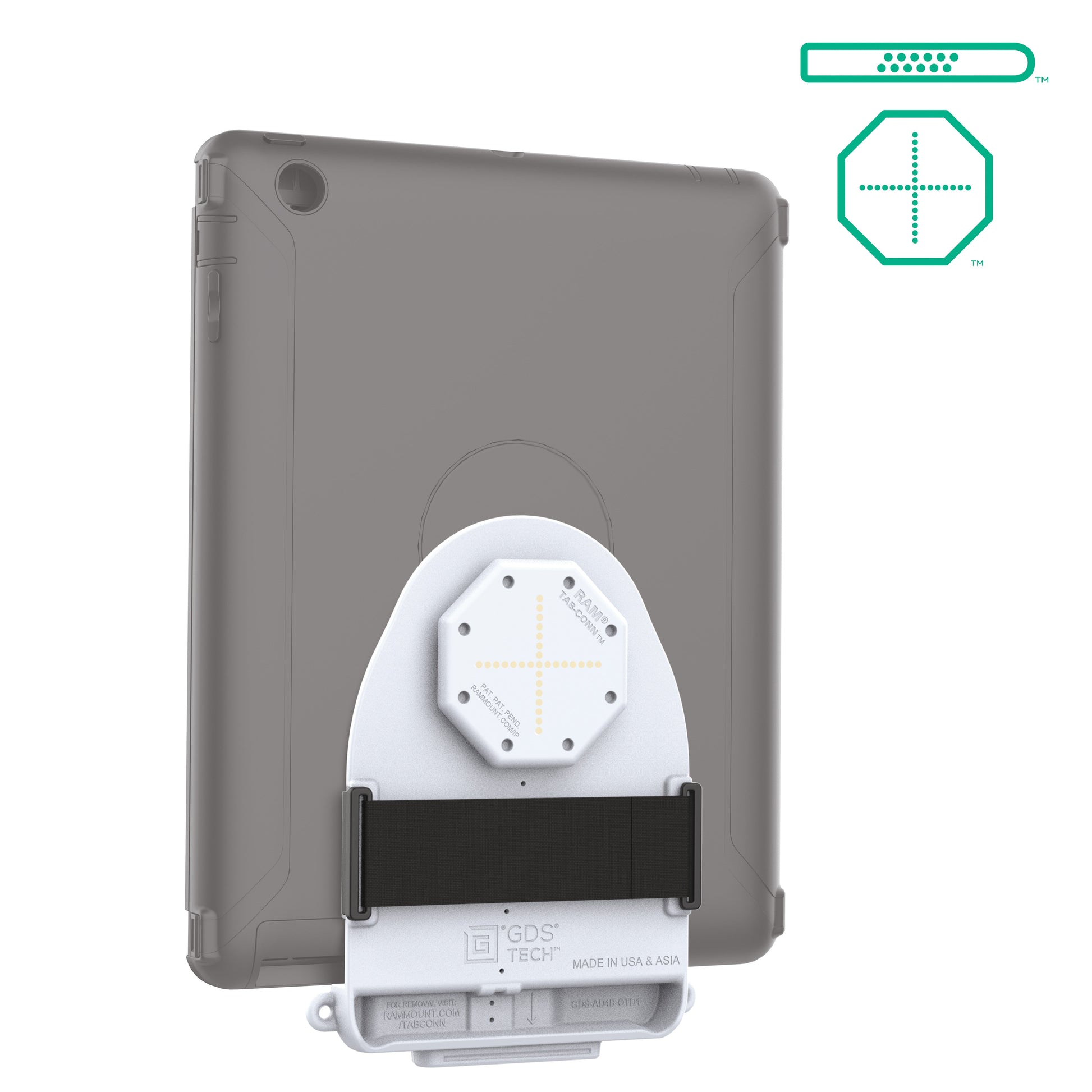 GDS® Tab-Conn™ for OtterBox Defender Cases (D Shape & Rear Pads) - Gray (RAM-GDS-TABC-OTD1DB-GRY)