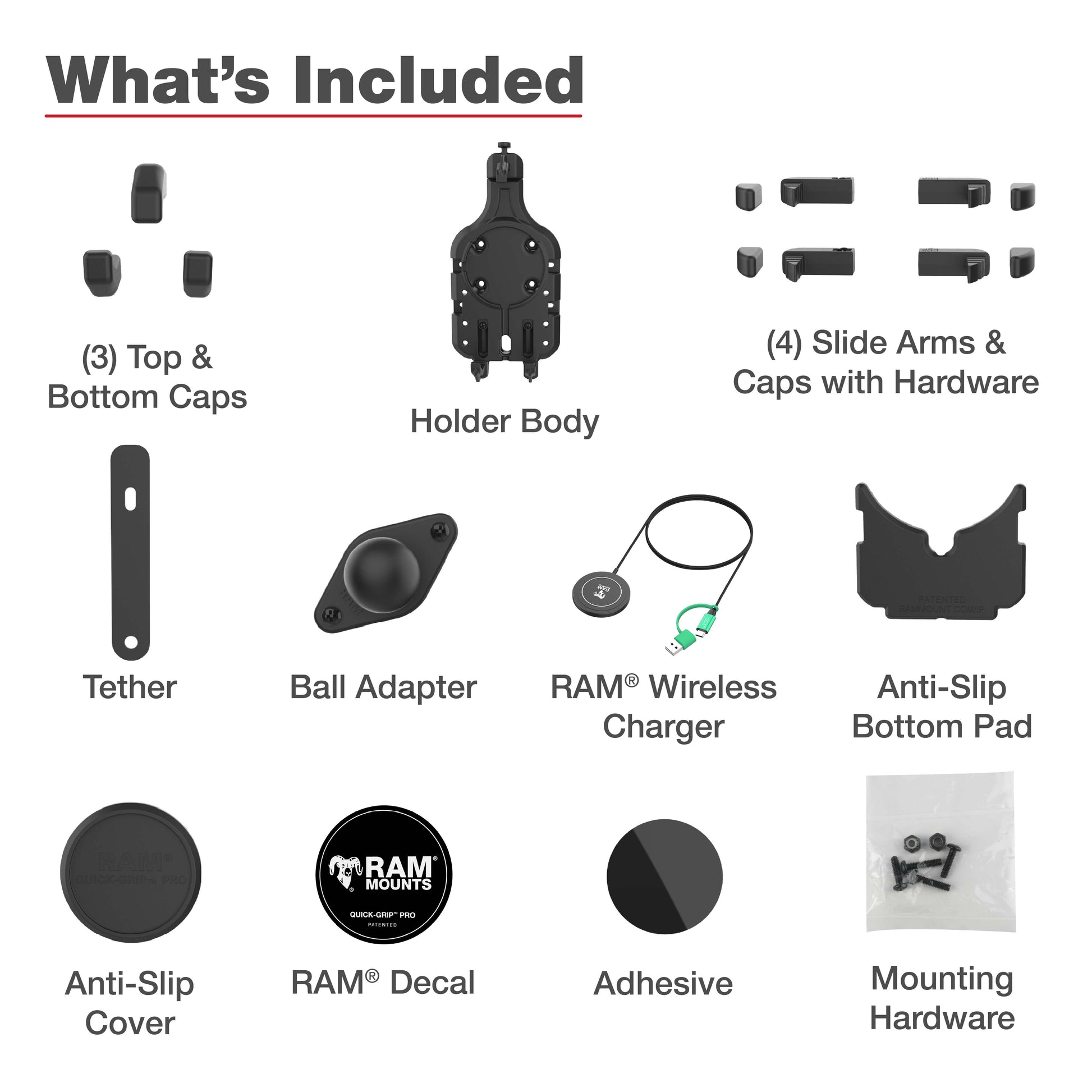 RAM® Quick-Grip™ Pro with Ball & Qi2 15W Wireless Charger (RAM-HOL-PD5B-W2MU)