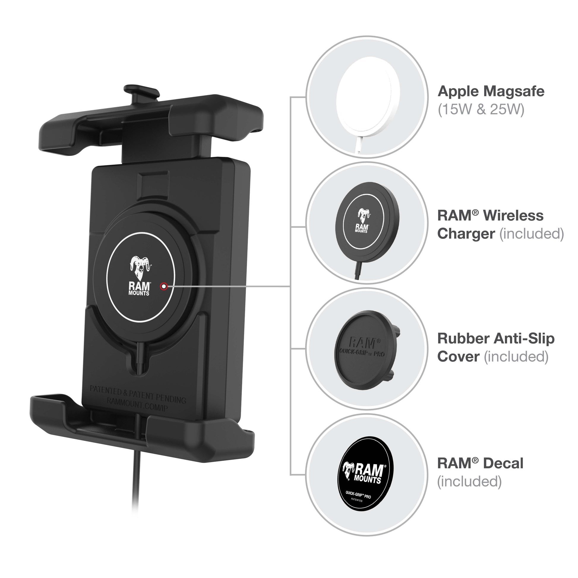 RAM® Quick-Grip™ Pro XL with Ball & Qi2 15W Wireless Charger (RAM-HOL-PD7B-W2MU)