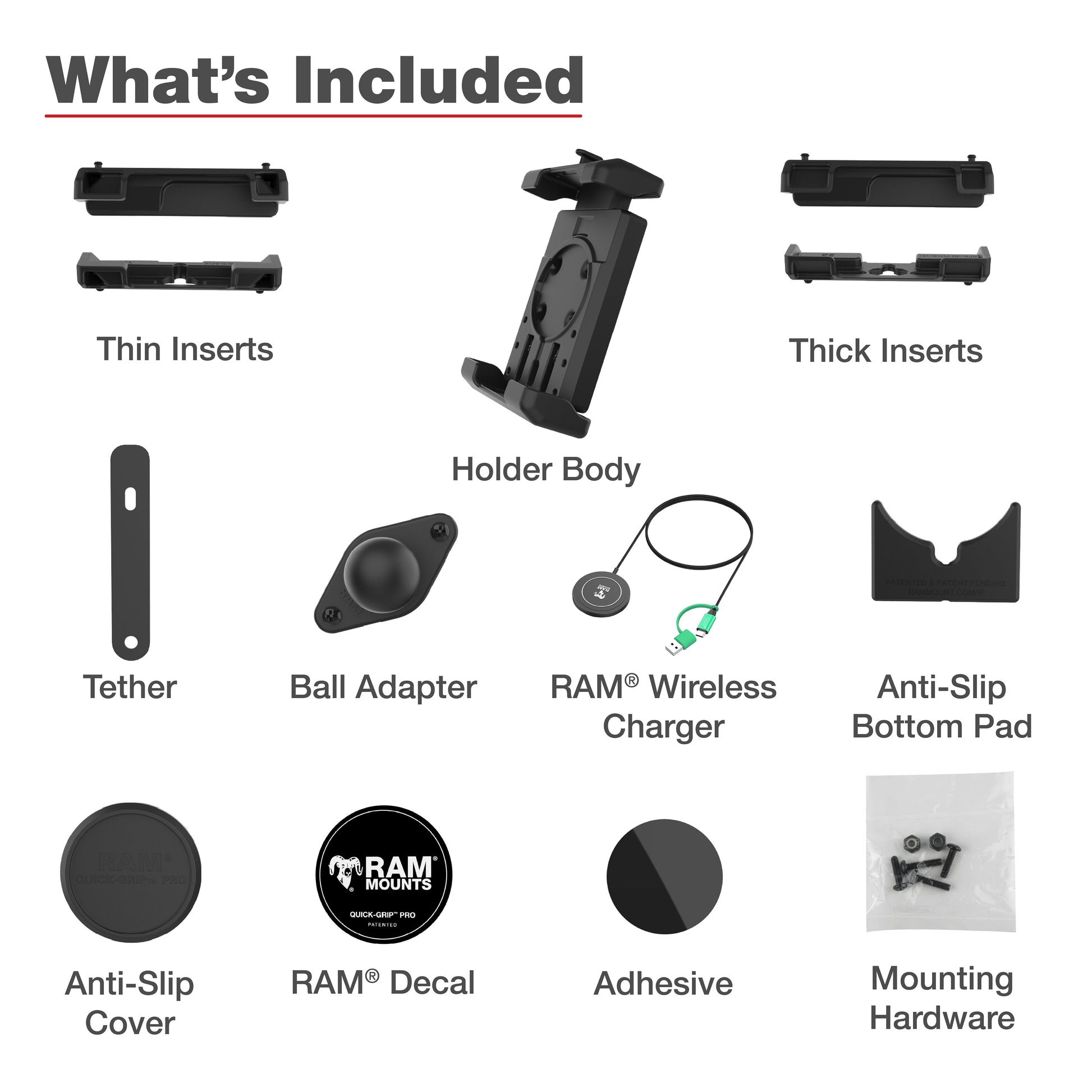 RAM® Quick-Grip™ Pro XL with Ball & Qi2 15W Wireless Charger (RAM-HOL-PD7B-W2MU)