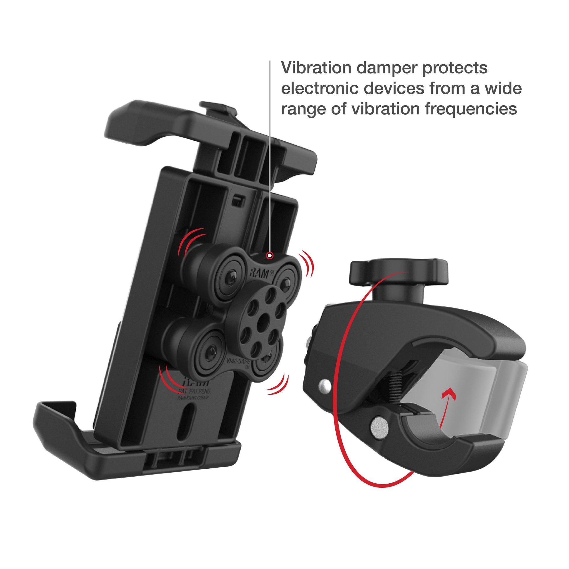 RAM® Quick-Grip™ Pro XL Vibration Damping Phone Mount with Tough-Claw™ (RAM-HOL-PD7V-400-1U)