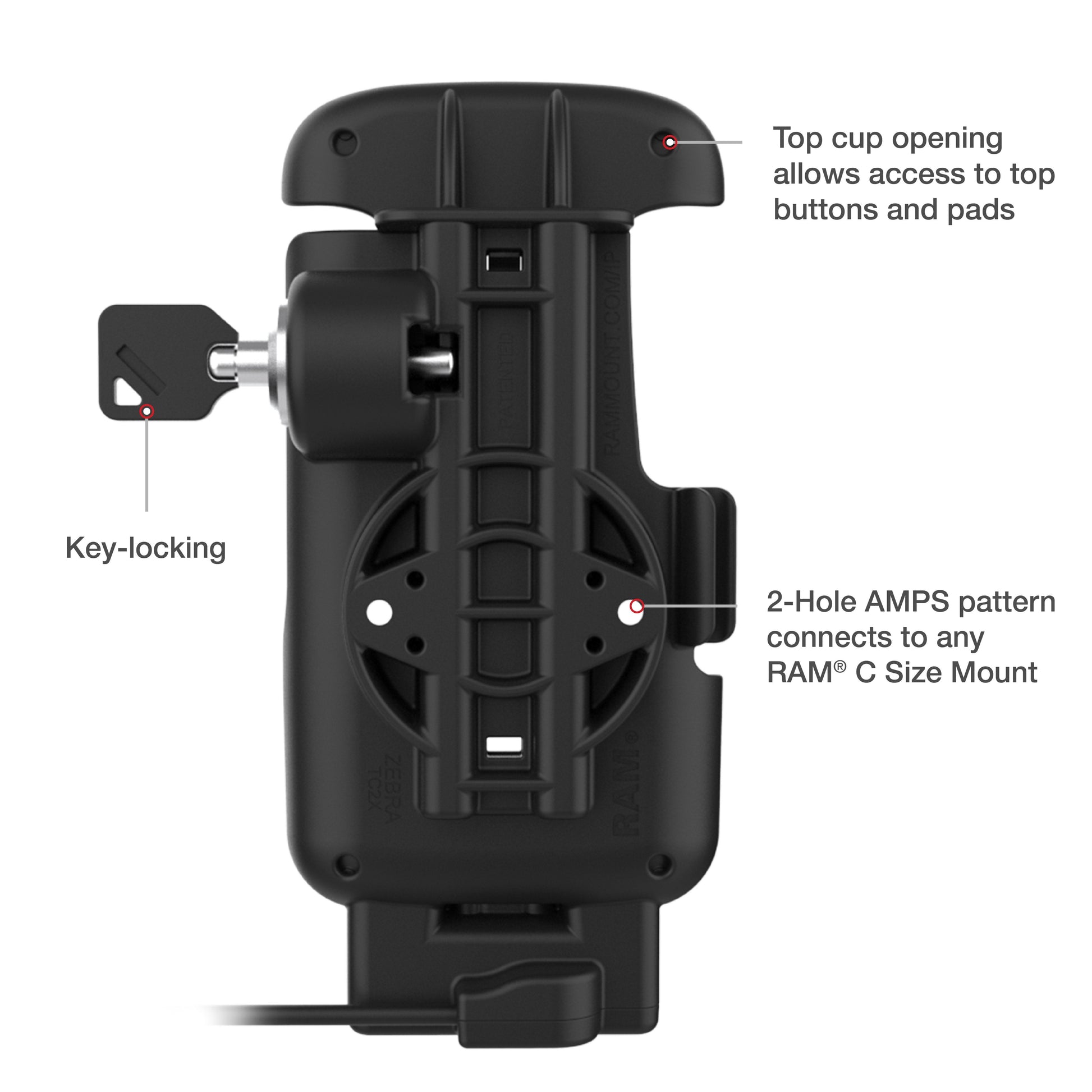 RAM® Locking Form-Fit USB-C Dock for Zebra TC22 & TC27 without Boot (RAM-HOL-ZE24L-C-1U)
