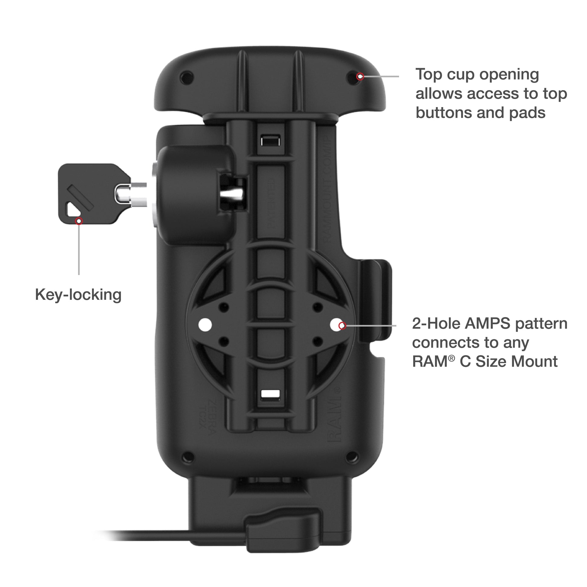 RAM® Locking USB-C Powered Dock for Zebra TC22 & TC27 with Boot (RAM-HOL-ZE24L-CU)
