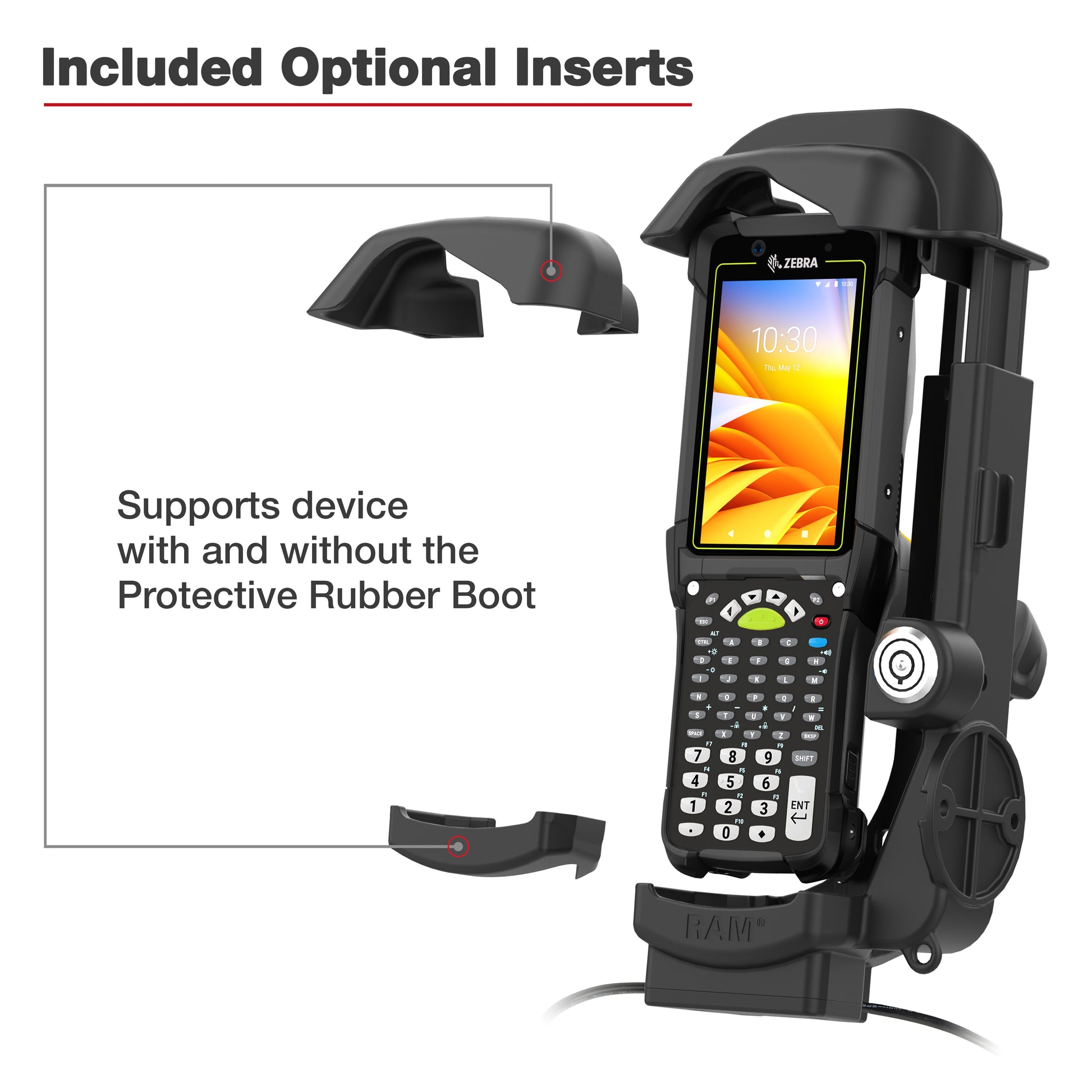 RAM® Locking Powered Dock + Single USB-A for Zebra MC9400 & MC9300 (RAM-HOL-ZE32PDLU)
