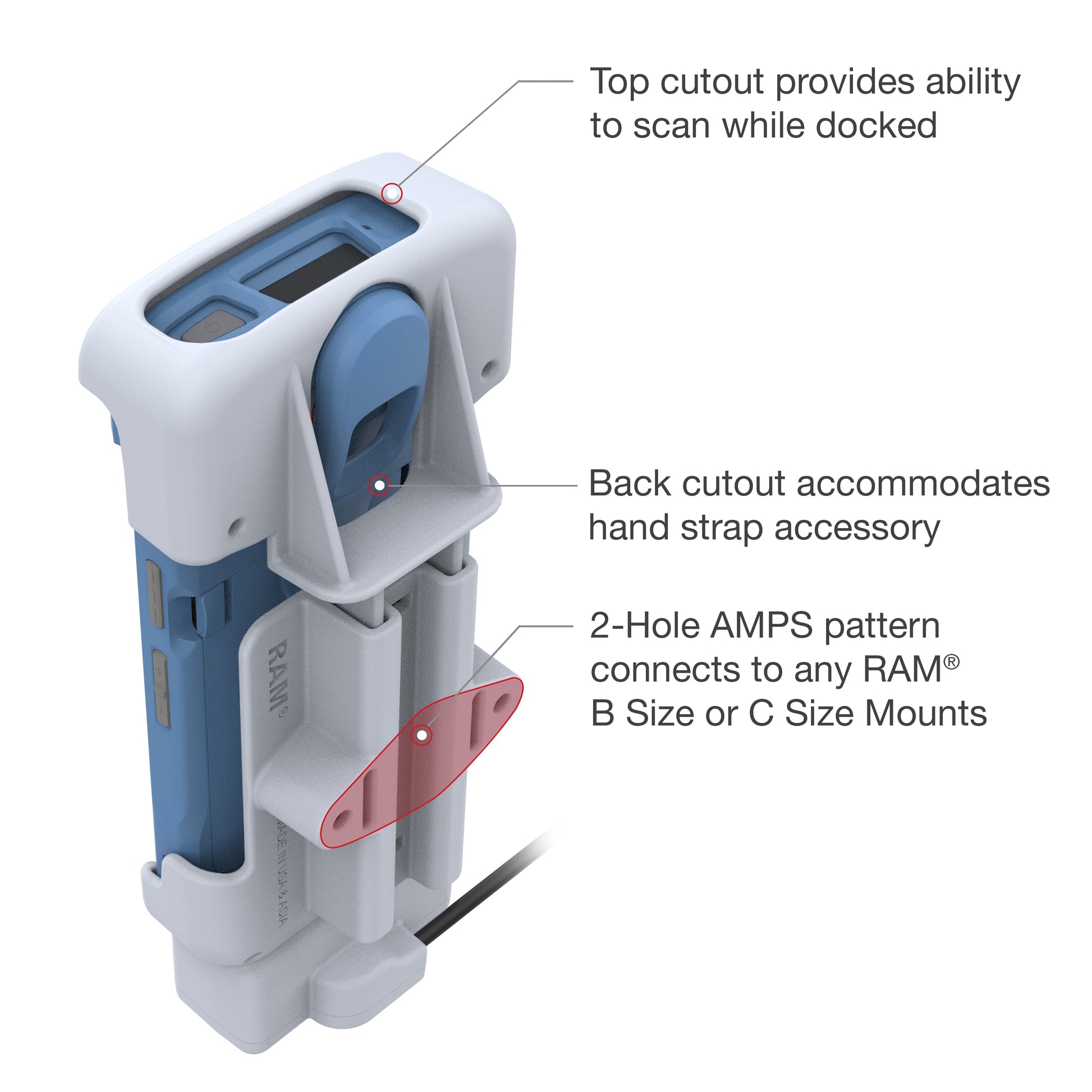 RAM® Powered Dock with USB-C for Zebra HC20 & HC50 (RAM-HOL-ZE39-C-GRY)