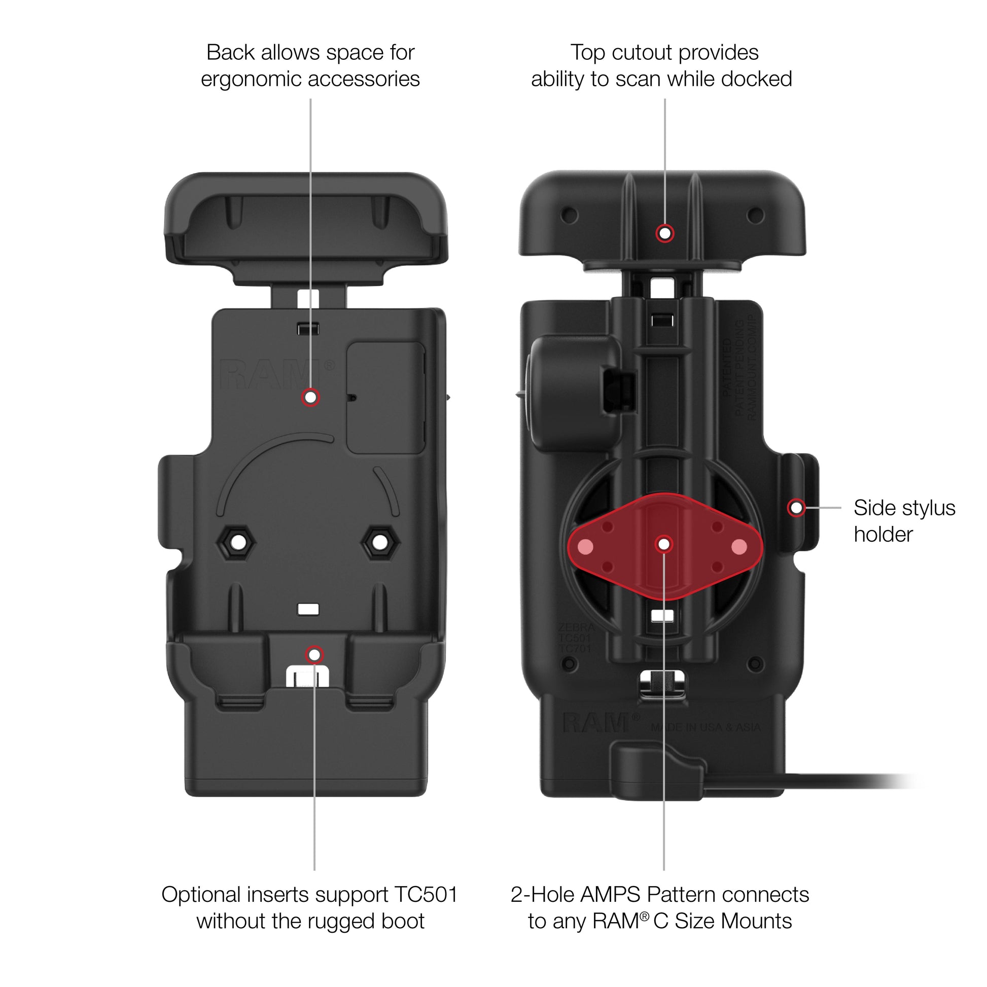 RAM® Powered Dock with Pogo Pins for Zebra TC501 (RAM-HOL-ZE41-2U)