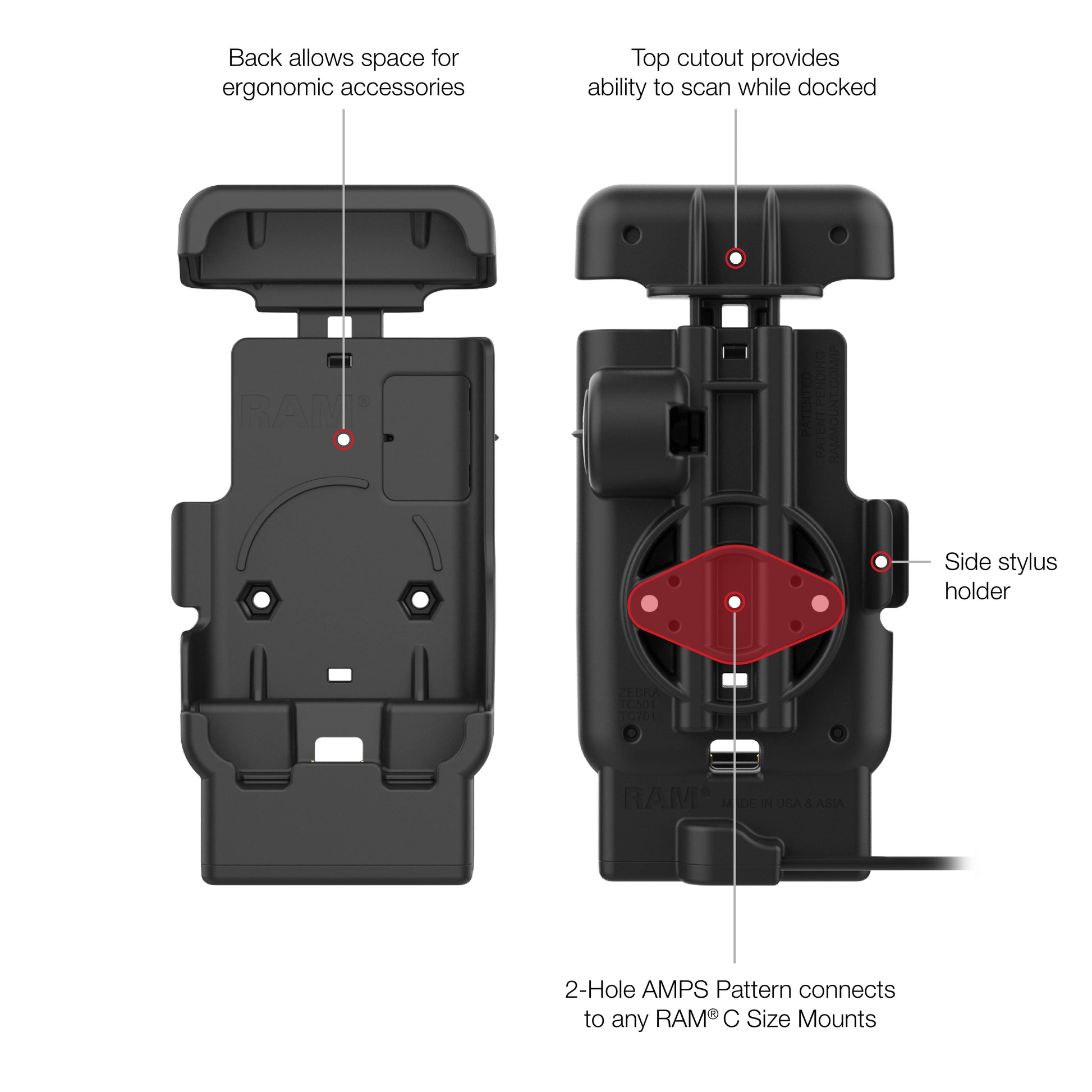 RAM® Powered Dock with USB-C for Zebra TC701 (RAM-HOL-ZE41C-1U)