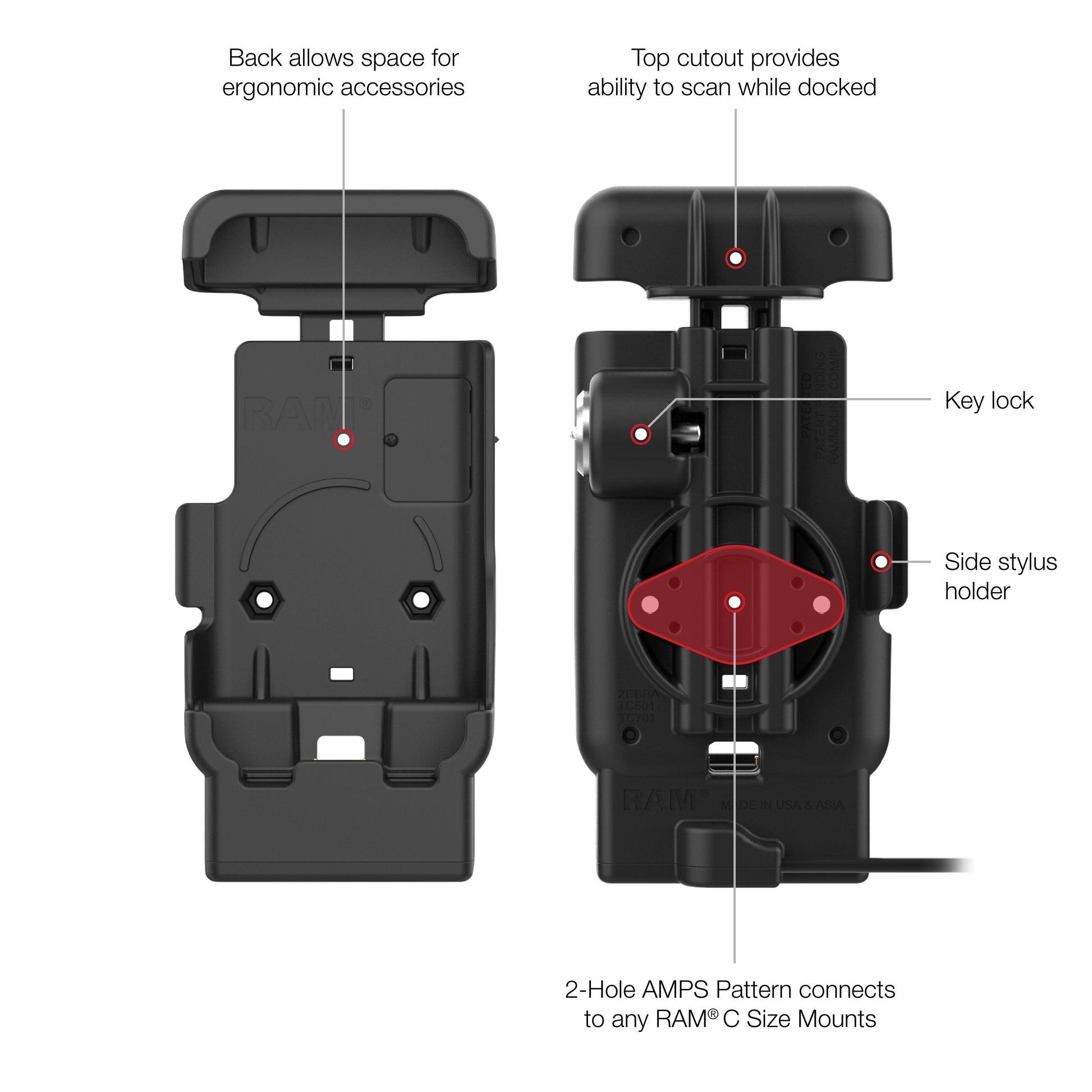 RAM® Locking Powered Dock with Pogo Pins for Zebra TC701 (RAM-HOL-ZE41L-1U)