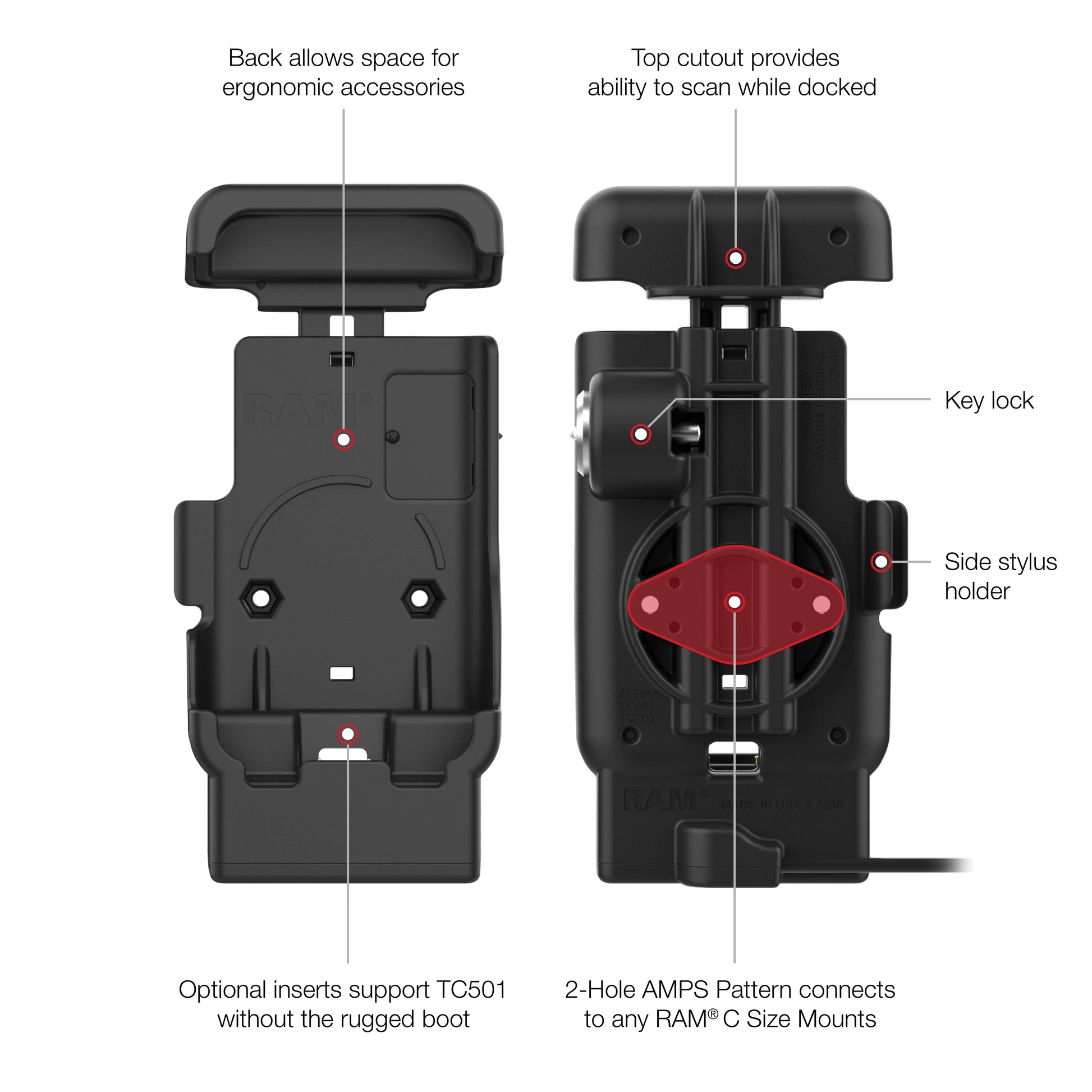 RAM® Locking Powered Dock with Pogo Pins for Zebra TC501 (RAM-HOL-ZE41L-2U)