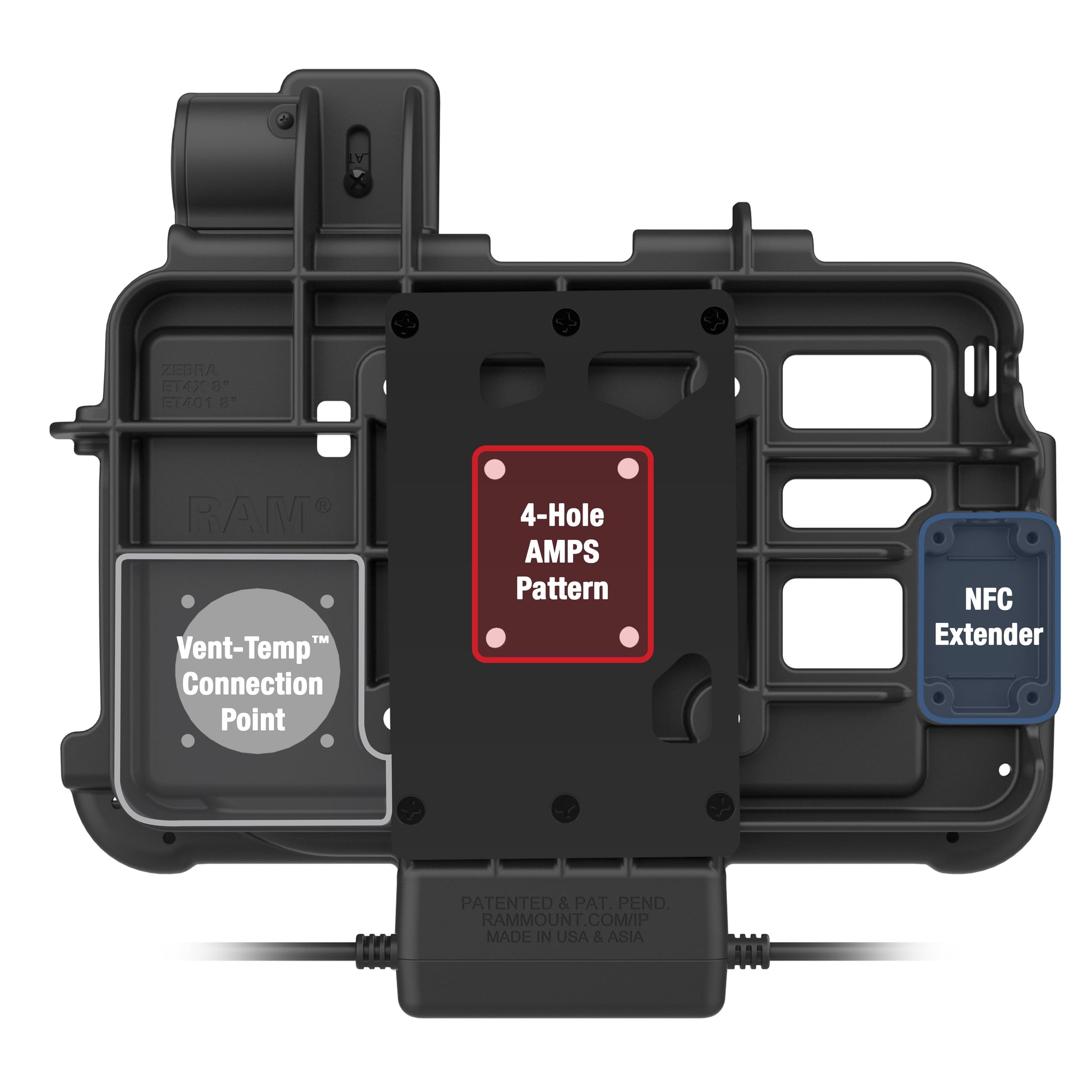 RAM® Thin-Dock™ + Data for Zebra ET401 & ET4x 8" (RAM-HOL-ZE46PDU)