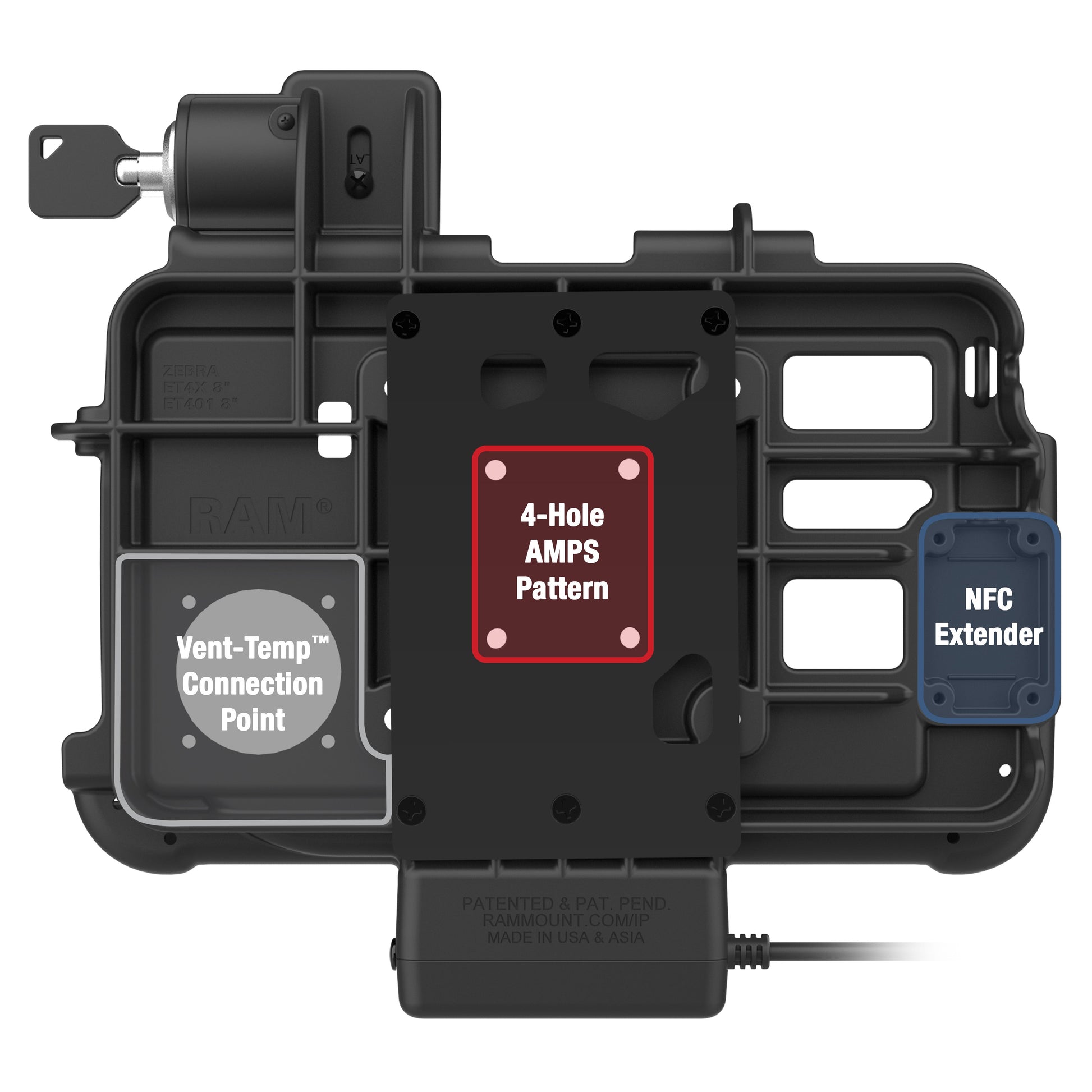 Locking RAM® Thin-Dock™ for Zebra ET401 & ET4x 8" (RAM-HOL-ZE46PLU)