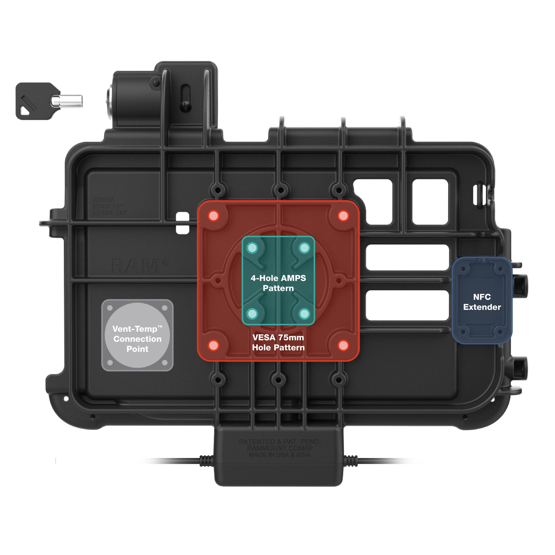 Locking RAM® Thin-Dock™ + Data for Zebra ET401 10" (RAM-HOL-ZE47PDLU)