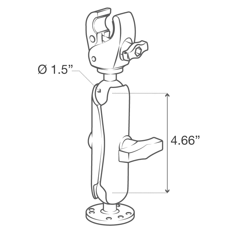 RAM Small Tough-Claw™ Base with Double Socket Arm and 1.5" Round Base Adapter (RAP-400-202U)