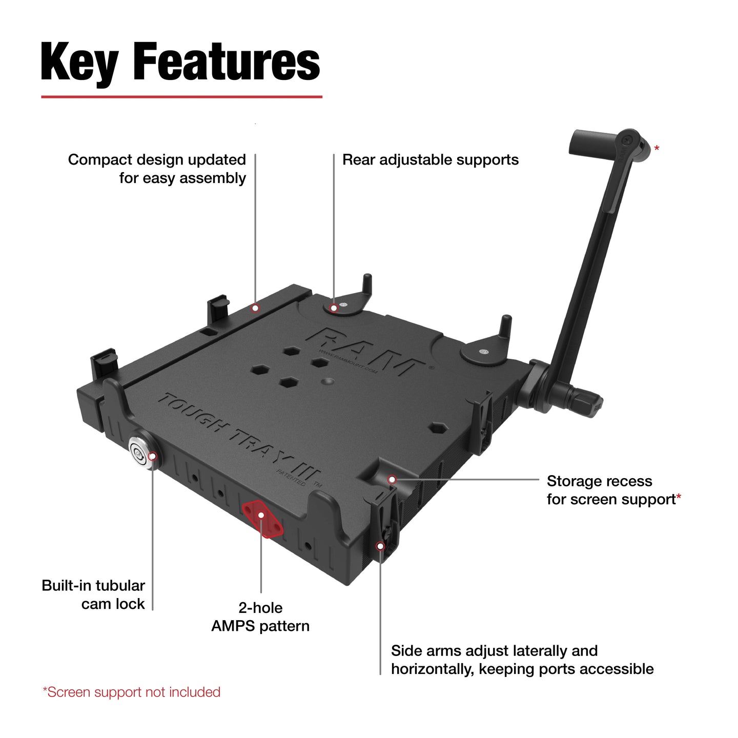 RAM® Tough-Tray™ III Spring Loaded Laptop Tray (RAM-234-7)